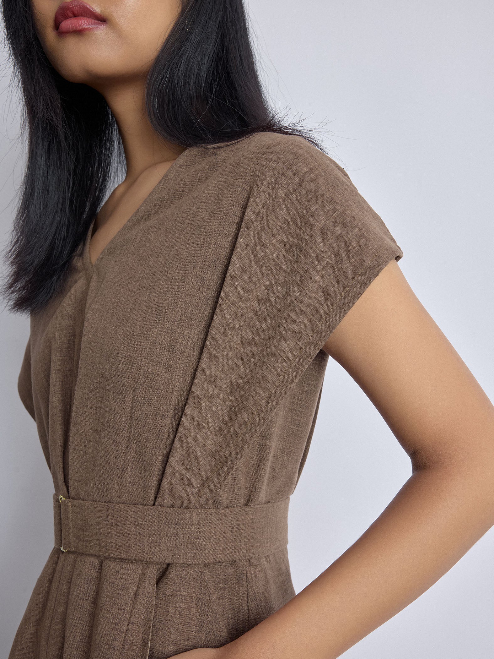 Walnut Linen Pleated Dress