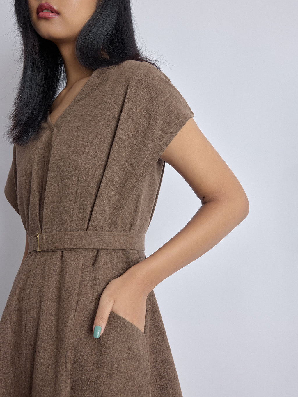 Walnut Linen Pleated Dress