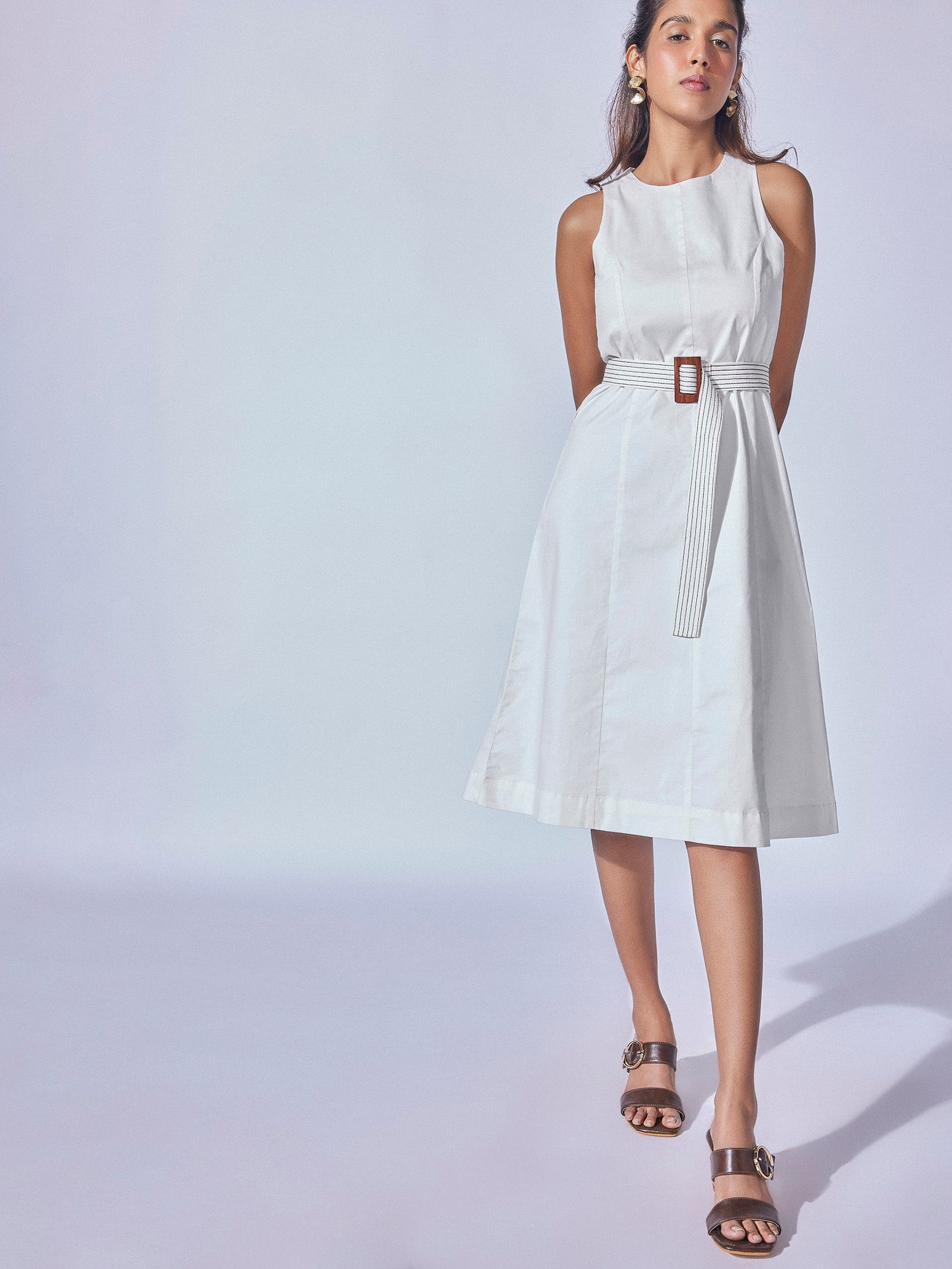 White Cotton Panelled Dress