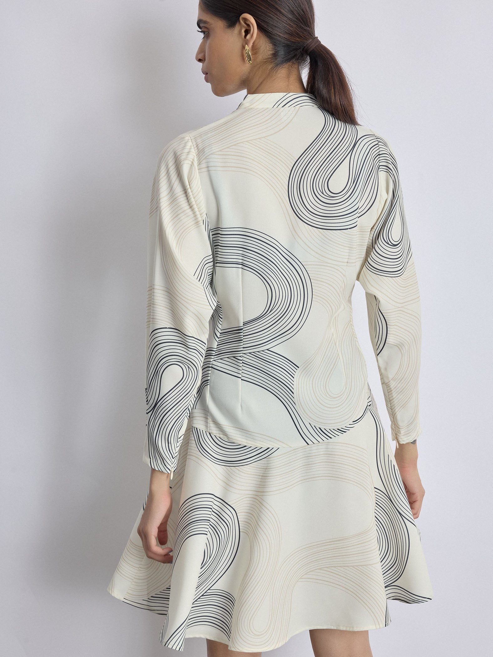 White Groovy Print Front Tie Dress