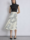 White Groovy Print Midi Skirt