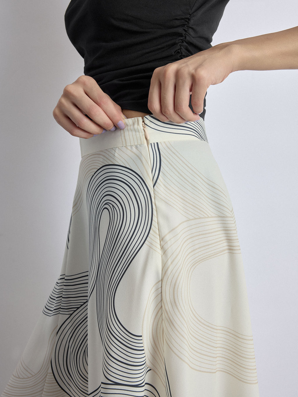 White Groovy Print Midi Skirt