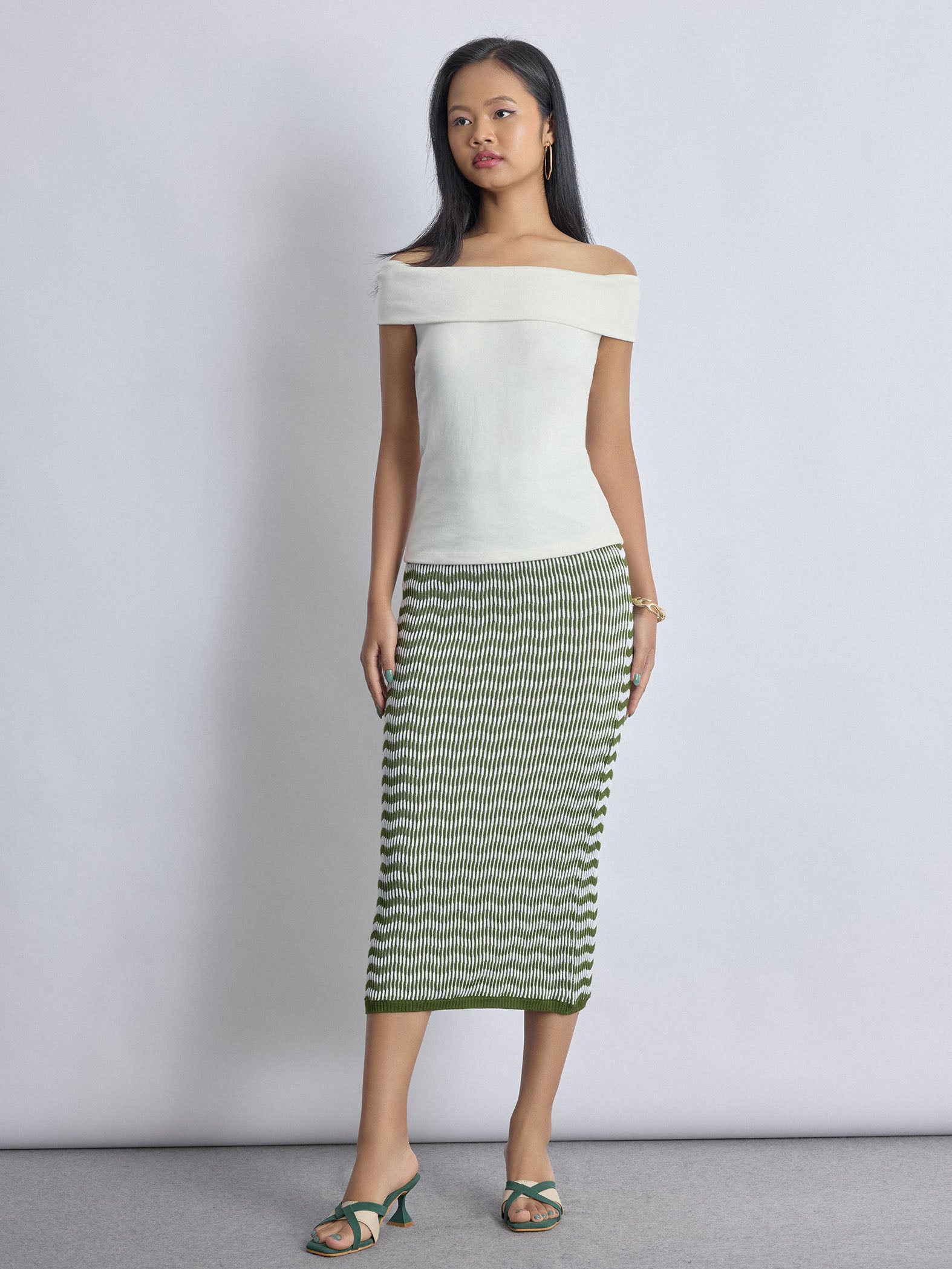 White Knit Off Shoulder Top