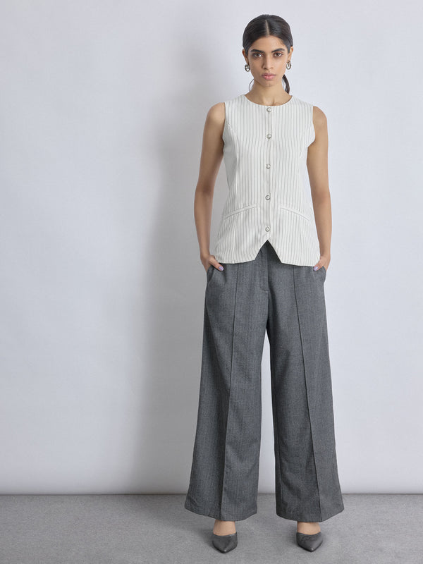 White Pinstripe Long Waistcoat