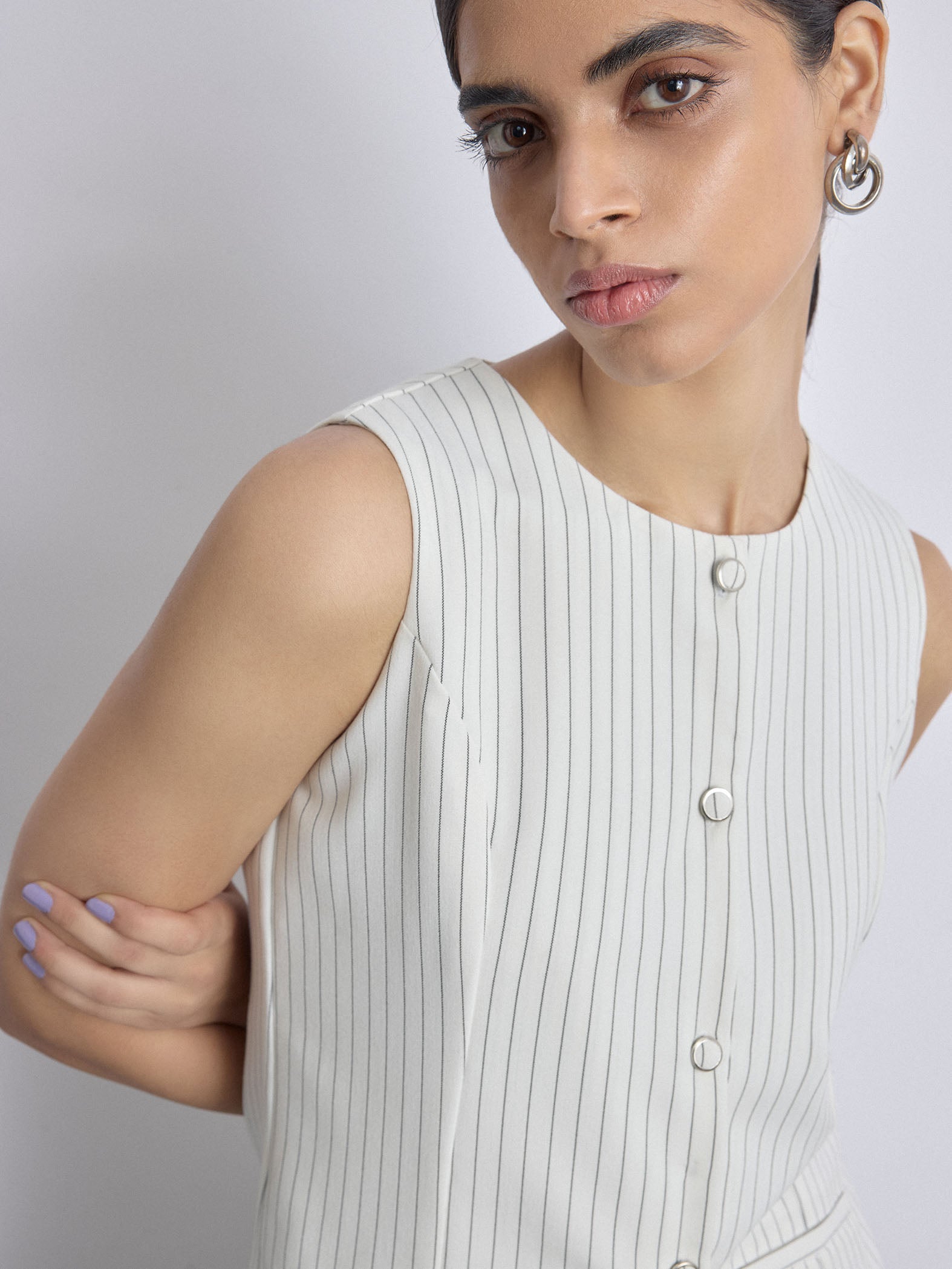 White Pinstripe Long Waistcoat