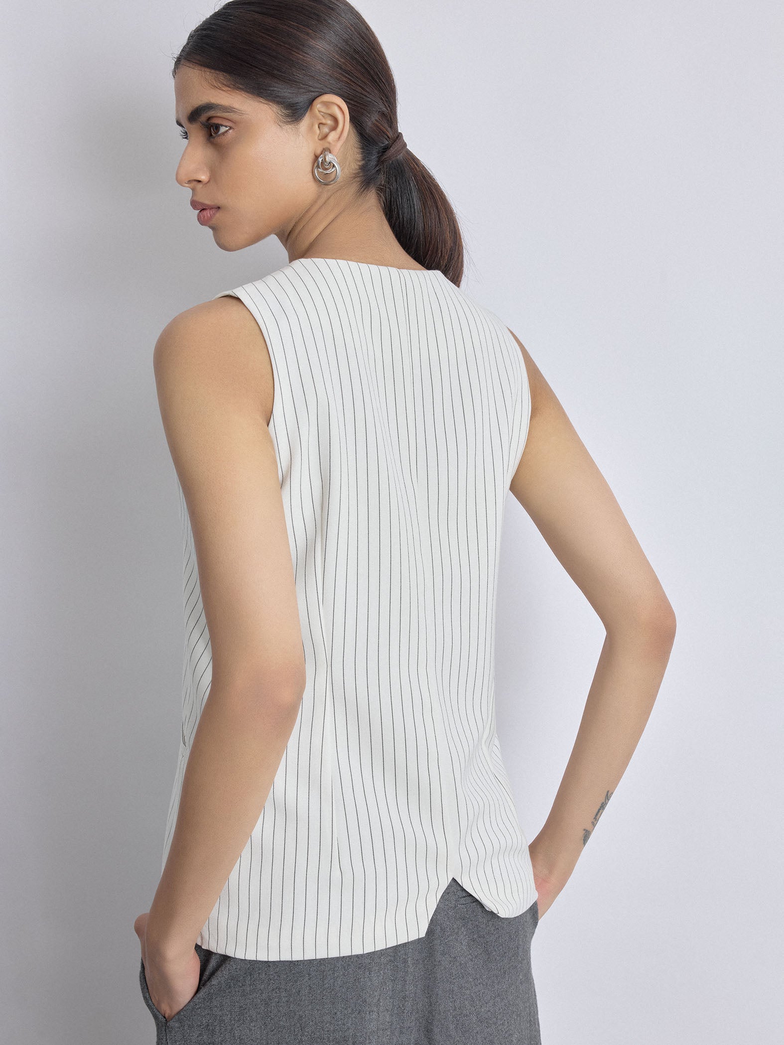 White Pinstripe Long Waistcoat