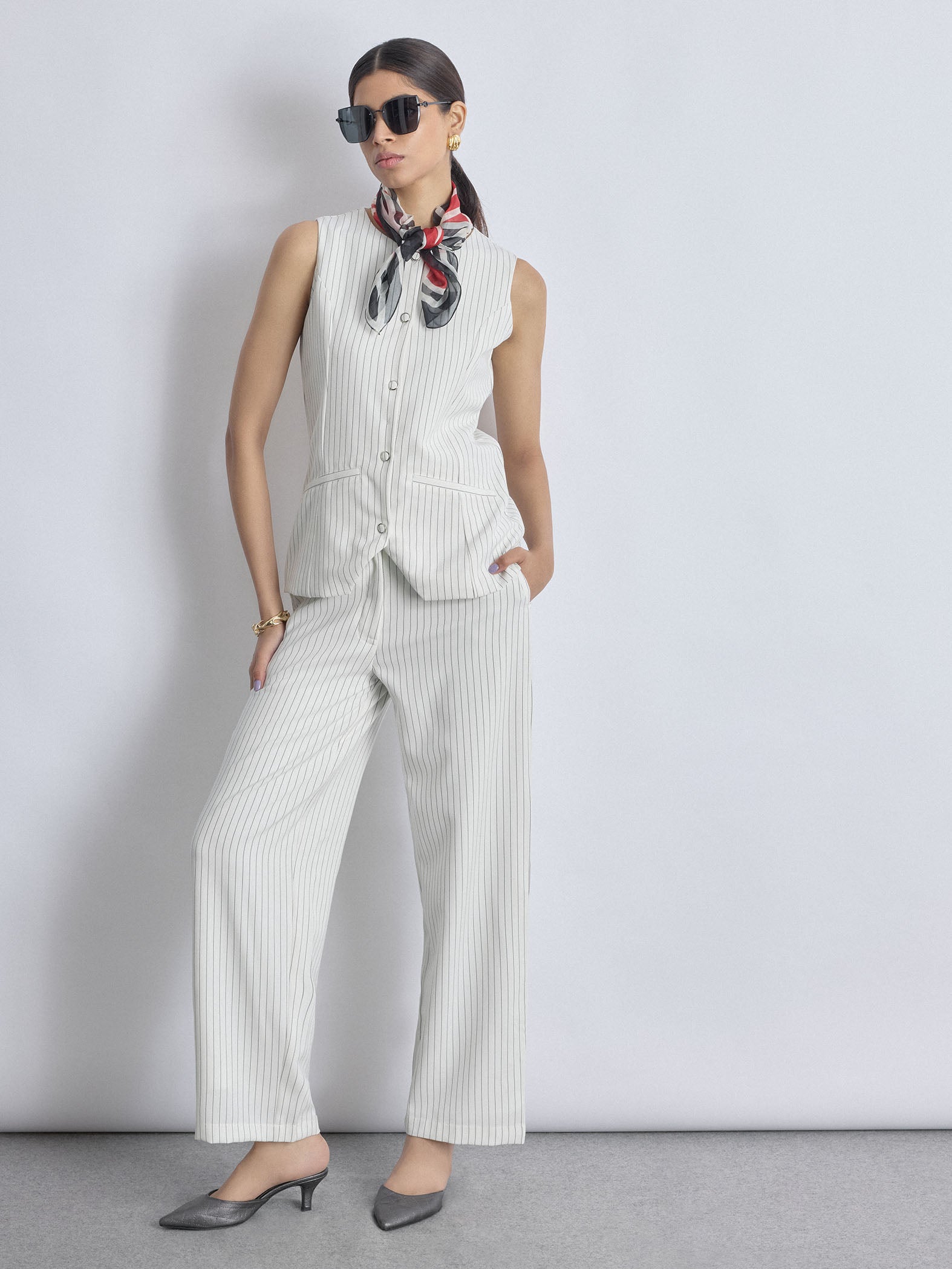 White Pinstripe Long Waistcoat
