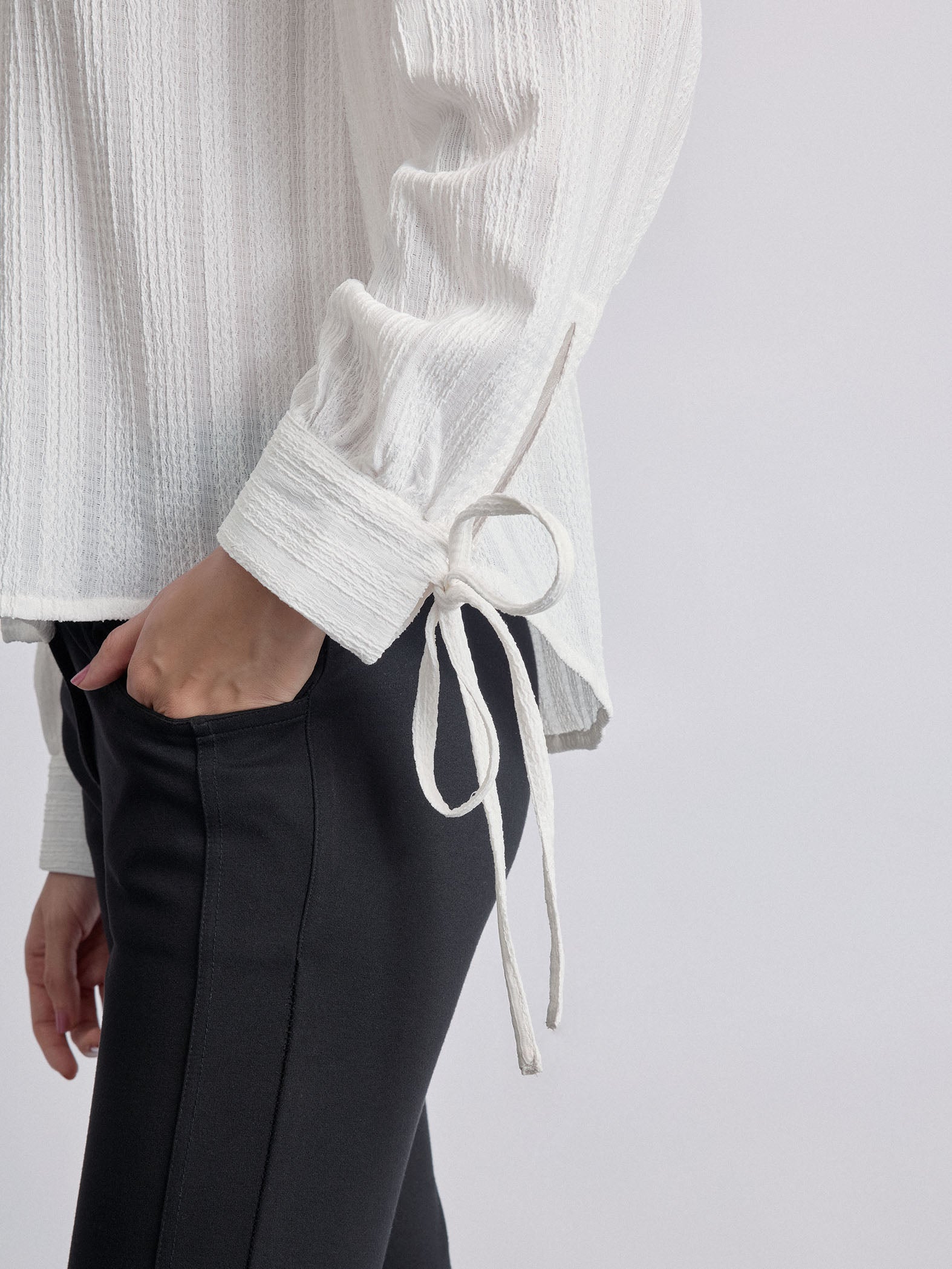 White Sleeve Tie Up Shirt