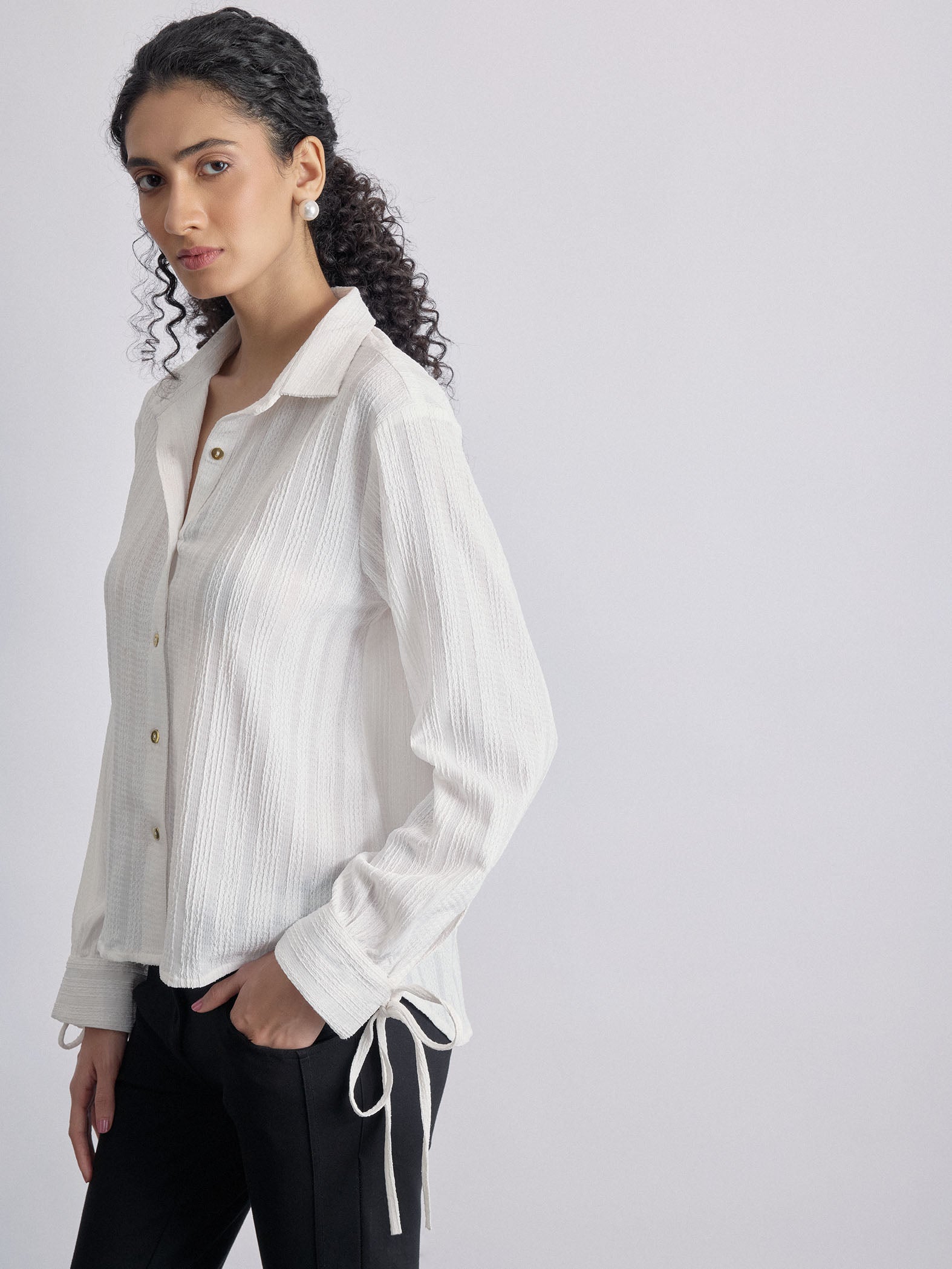 White Sleeve Tie Up Shirt