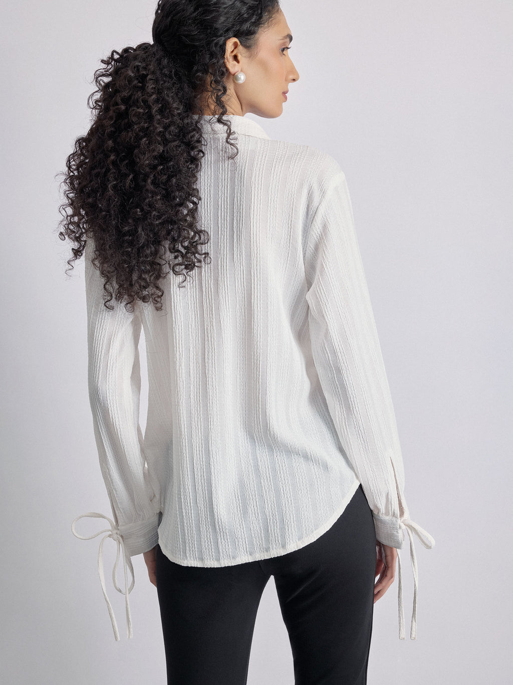 White Sleeve Tie Up Shirt