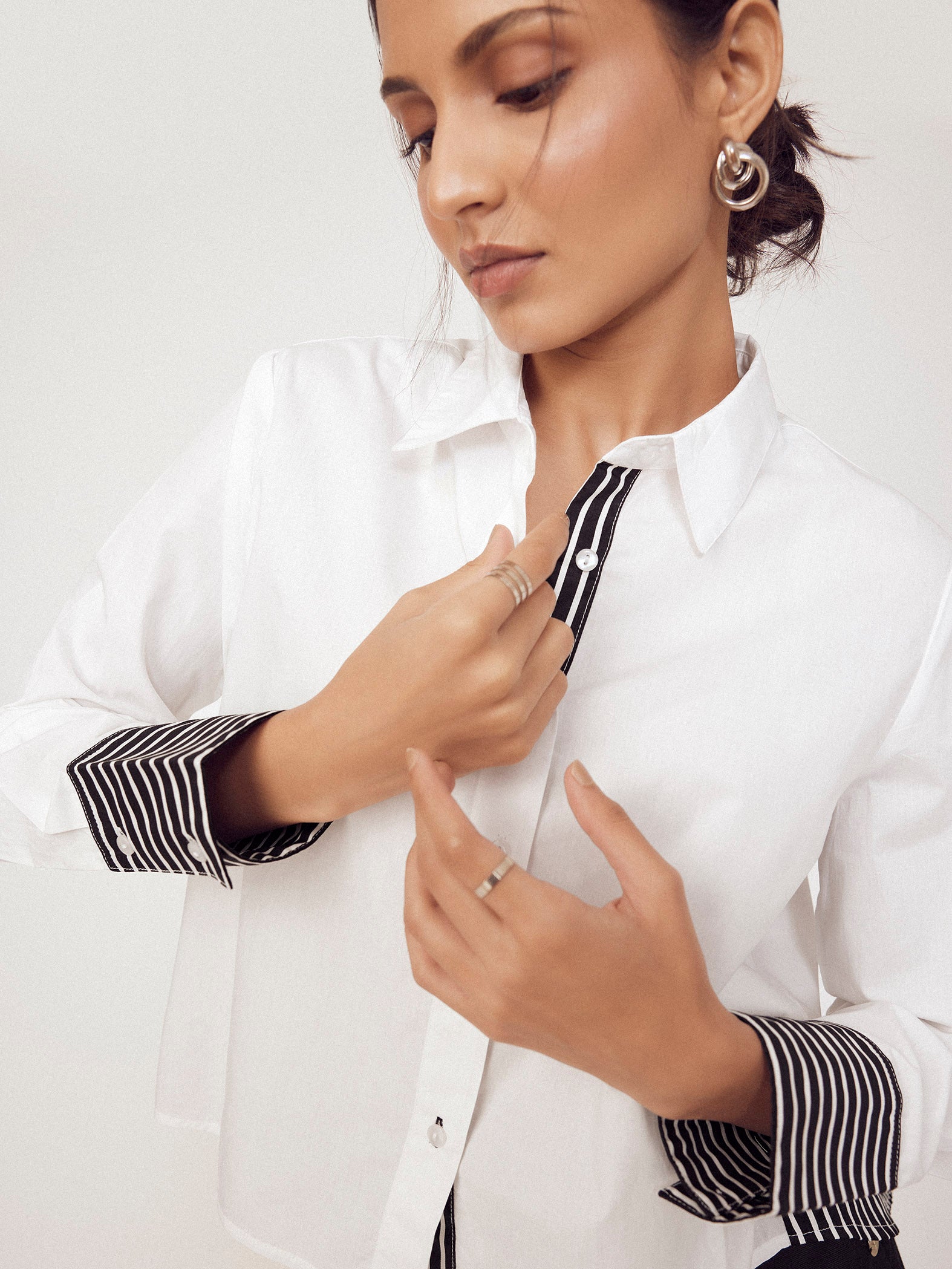 White Striped Flared Back Shirt