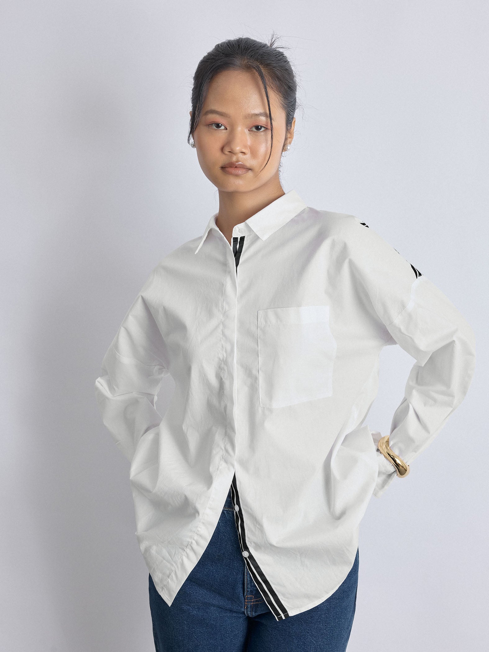 White Striped Overlap Back Shirt