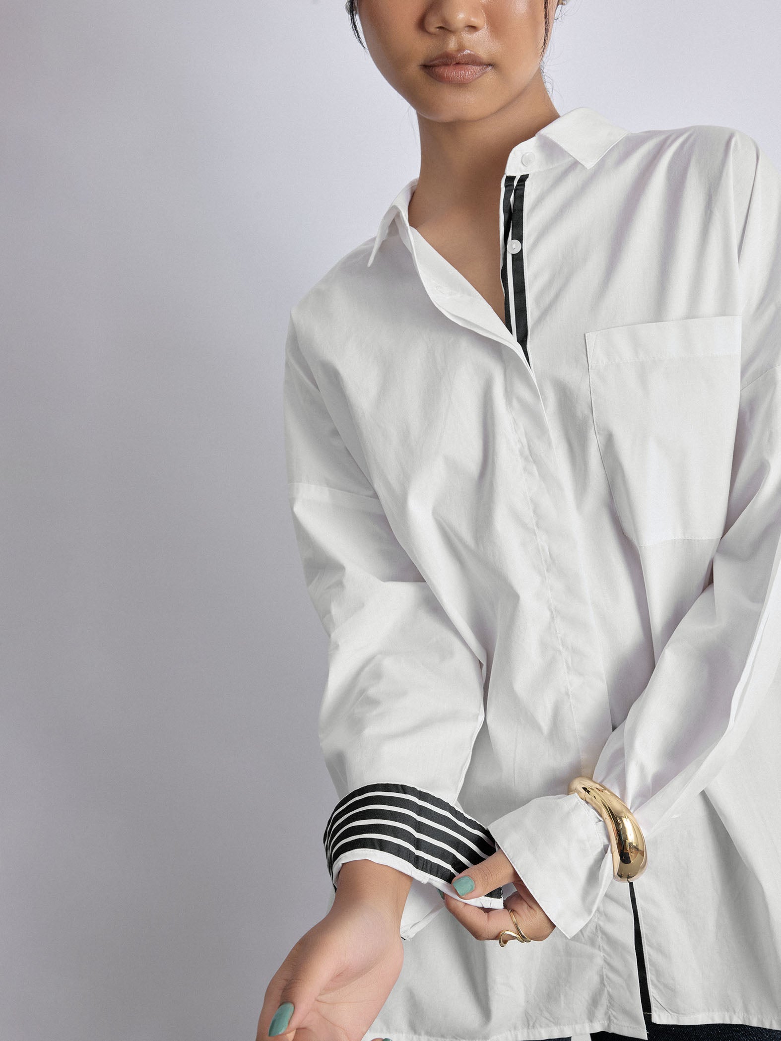 White Striped Overlap Back Shirt