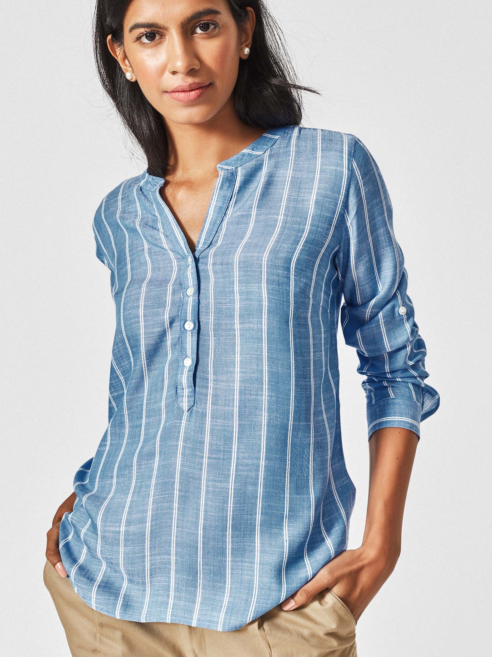 Azure Embroidered Stripe Top