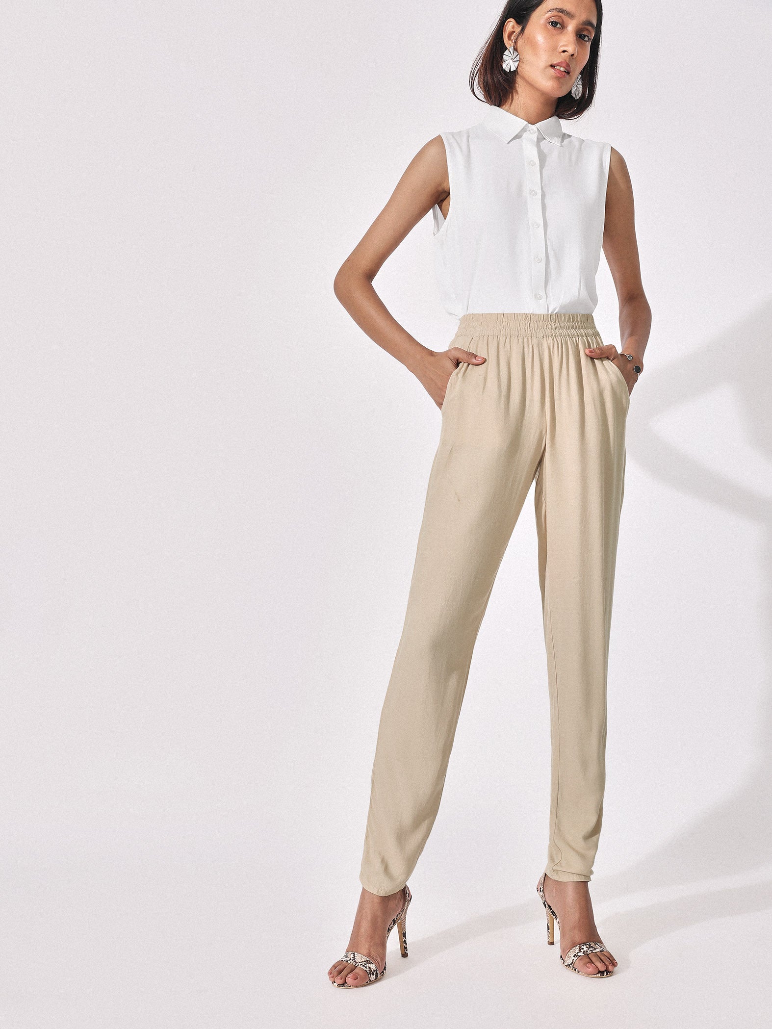 Beige Relaxed Pocket Pants
