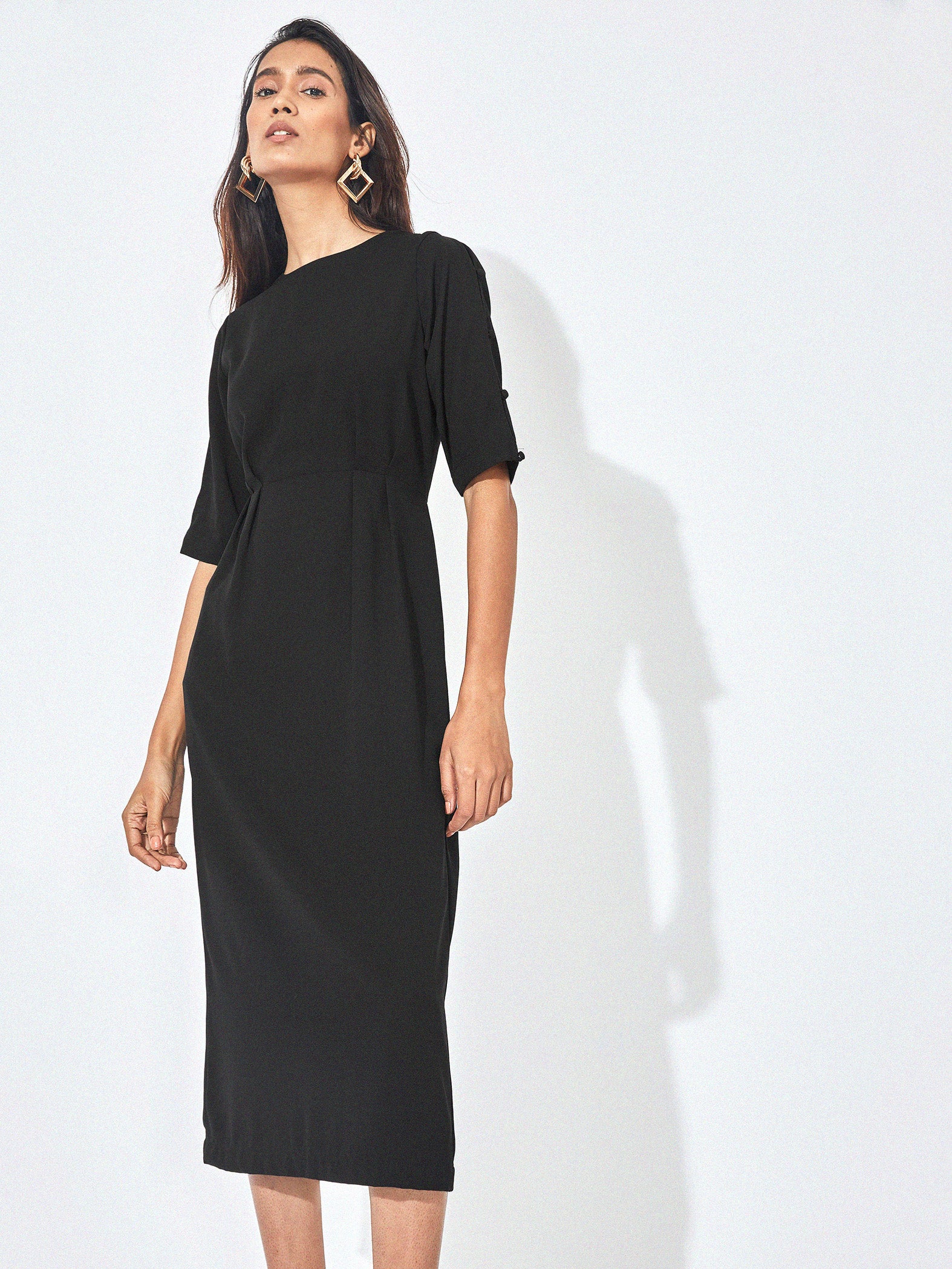 Black Crepe Midi Dress