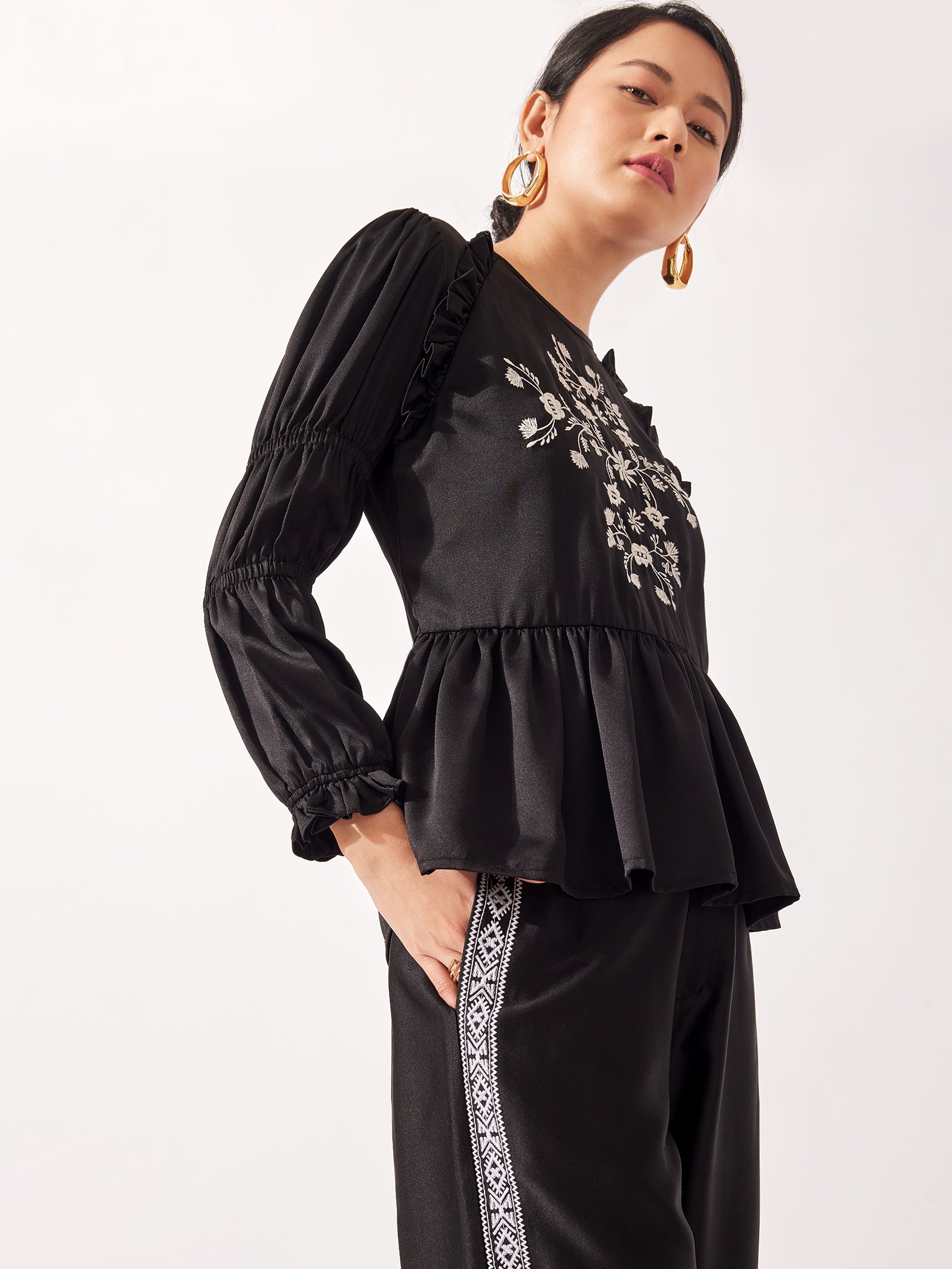 Black Floral Embroidered Top