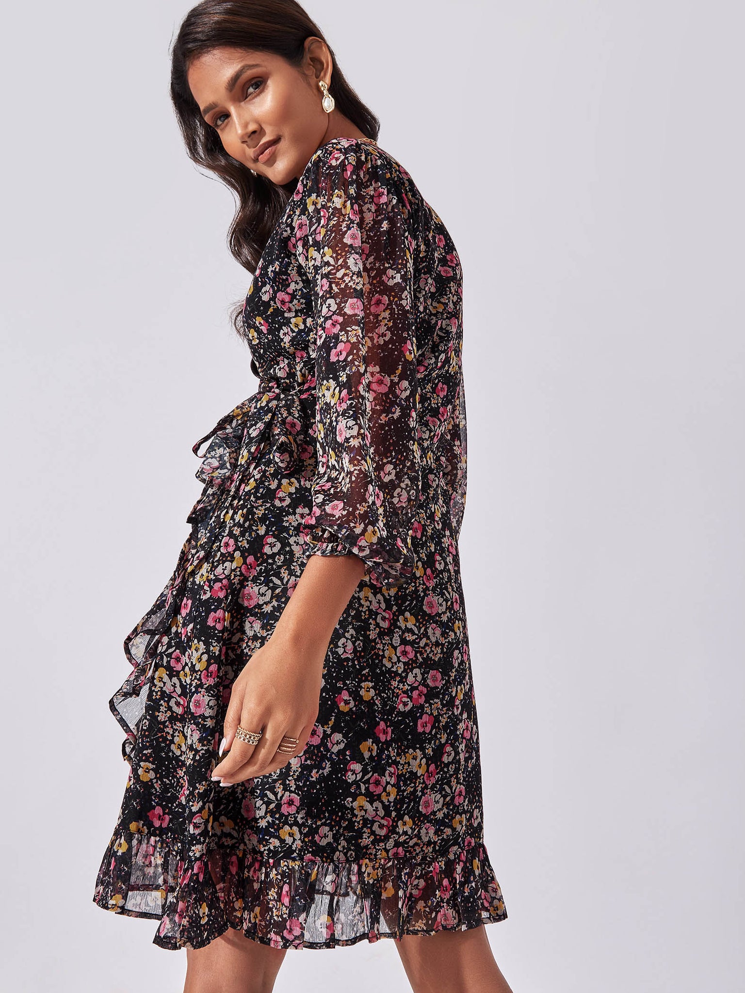 

Black Floral Wrap Mini Dress