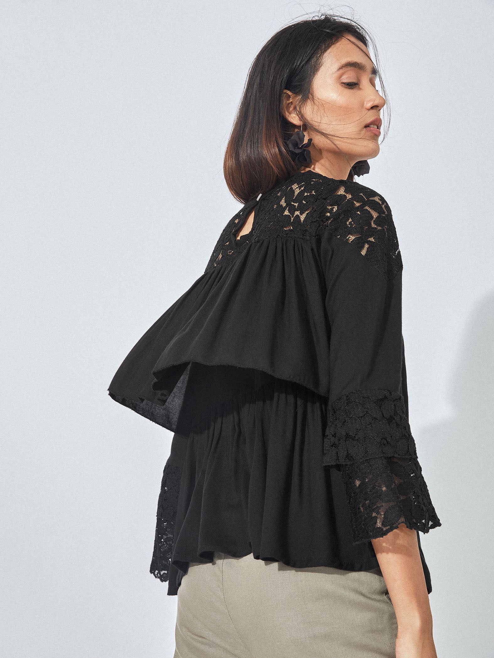 black lace tiered top