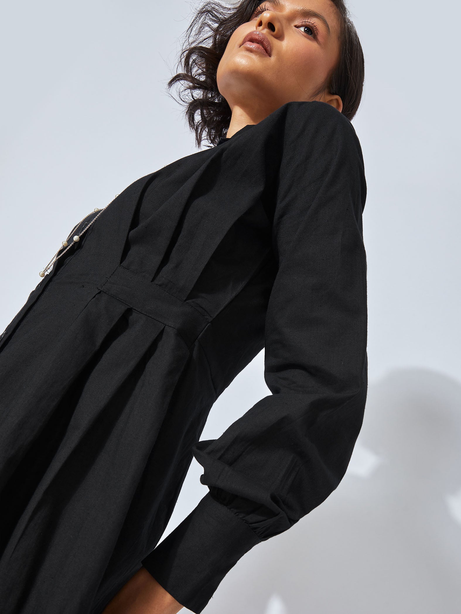 Black Pleated Button Down Dress