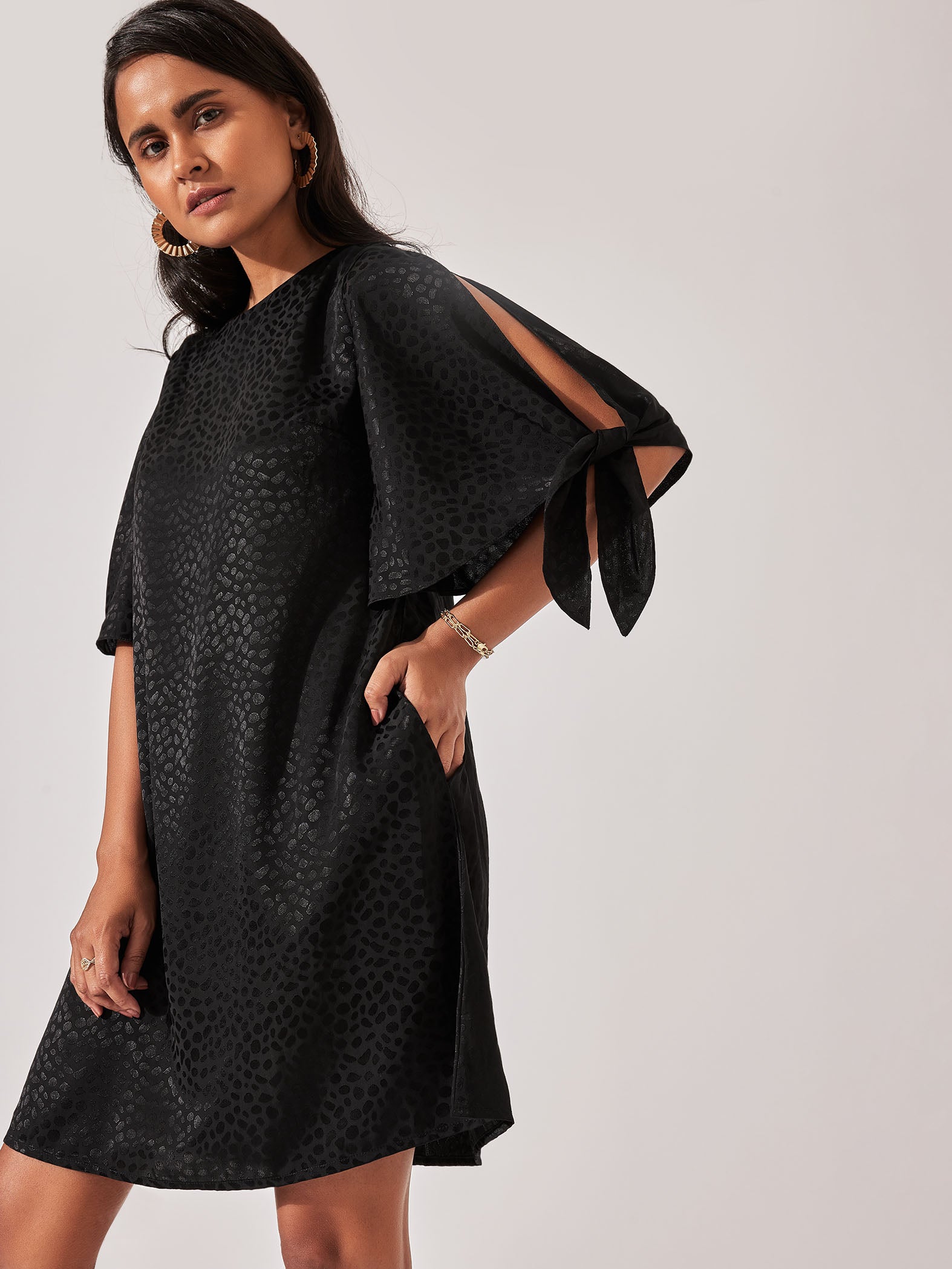 Black Satin Textured Dress