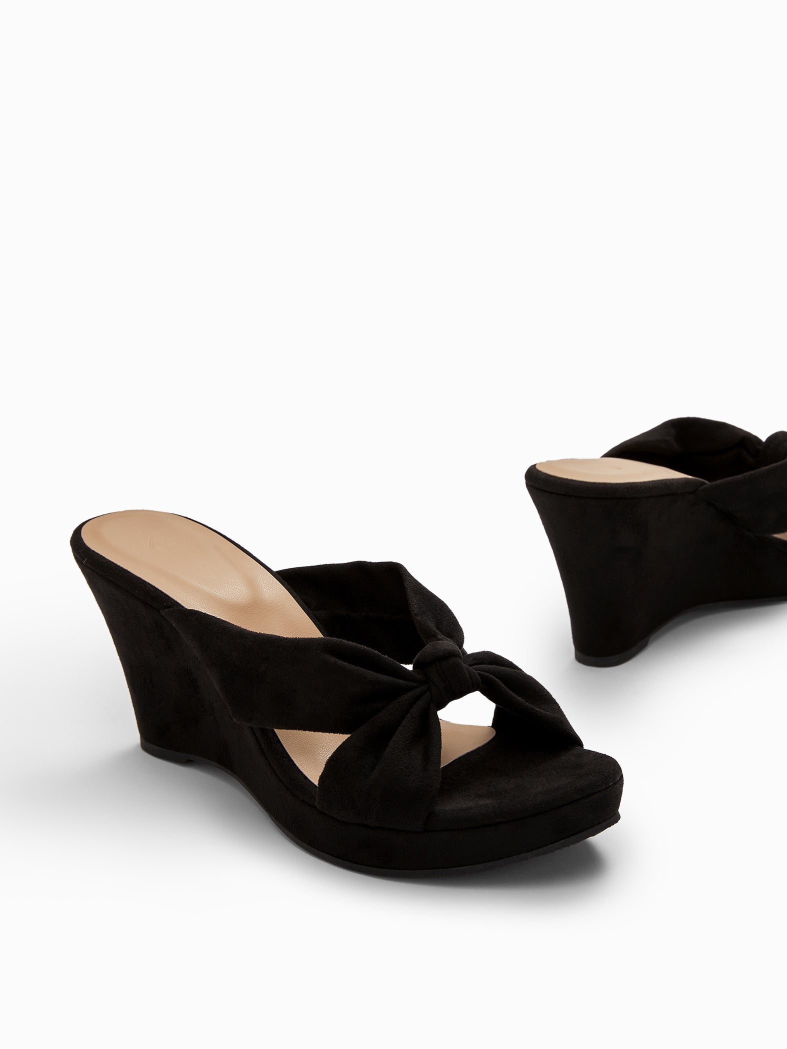 Black Suede Knotted Wedges