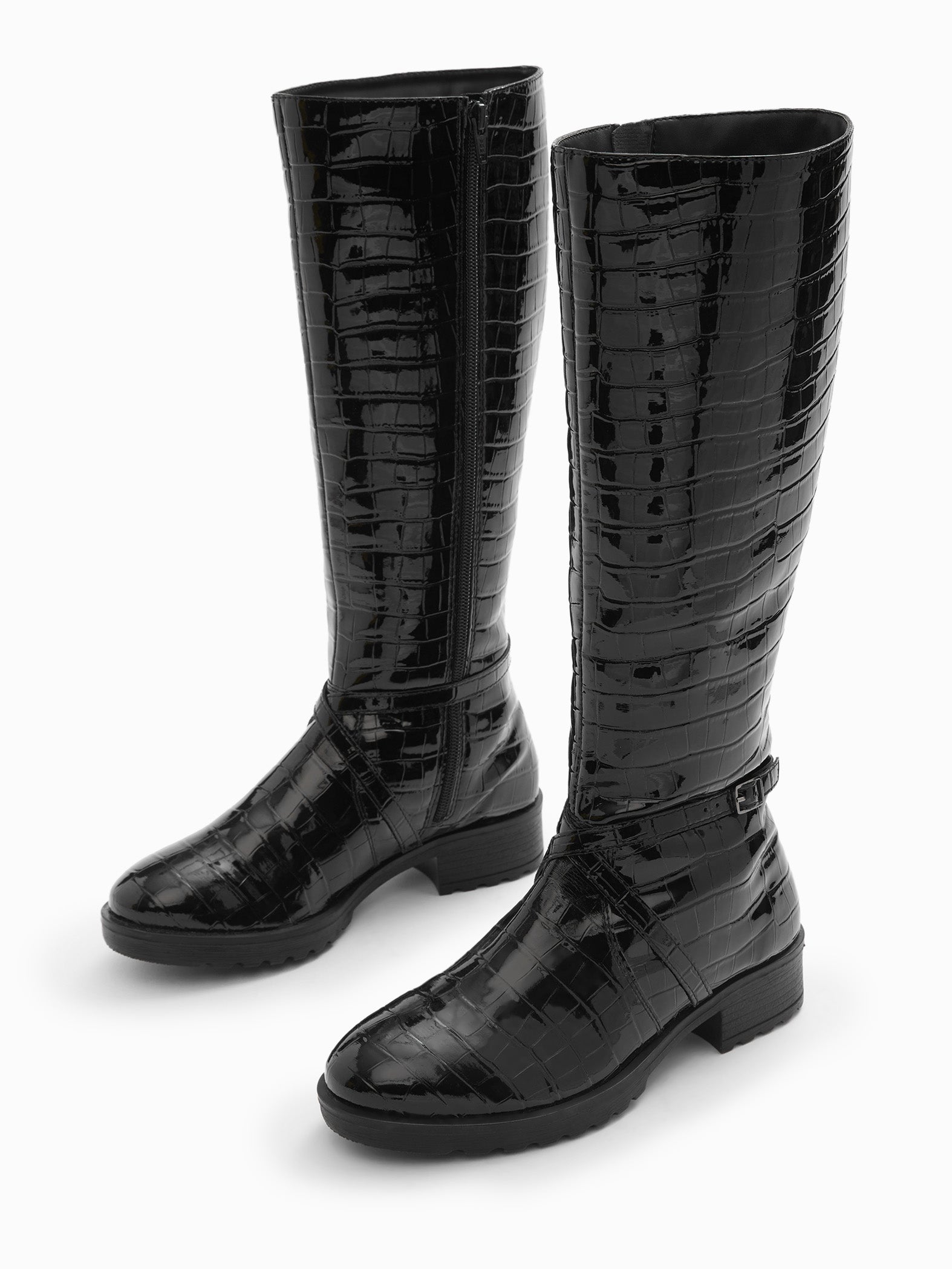 Black Textured Knee Length Boots