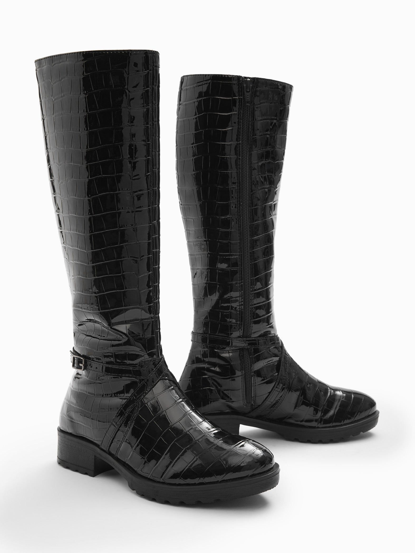 Black Textured Knee Length Boots