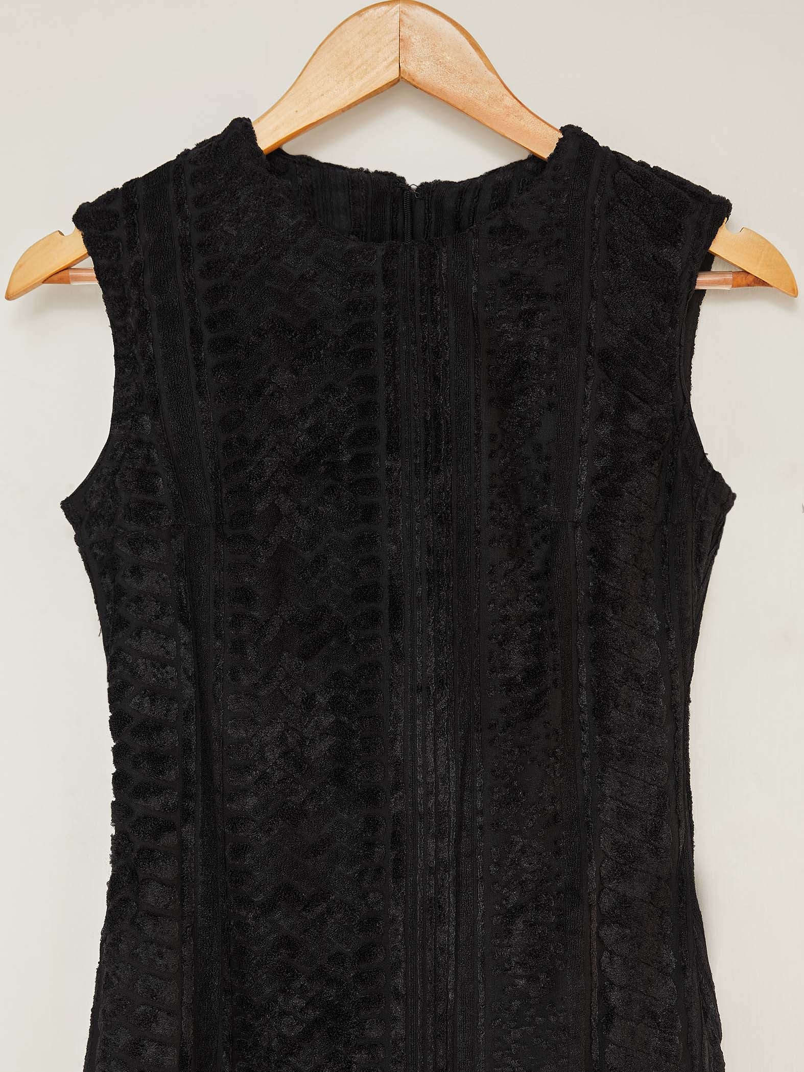 Black Textured Sleeveless Dress