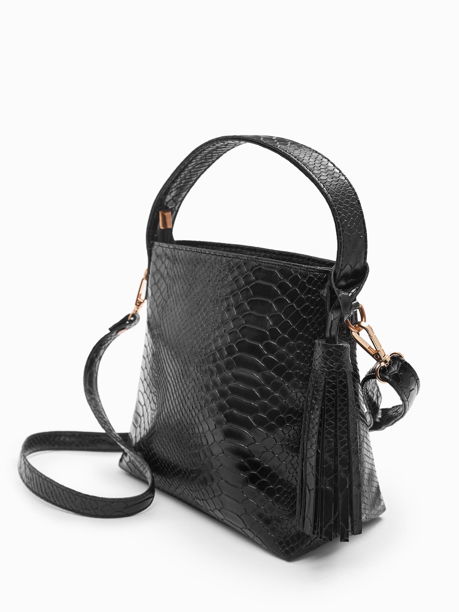 

Black Textured Top Handle Bag
