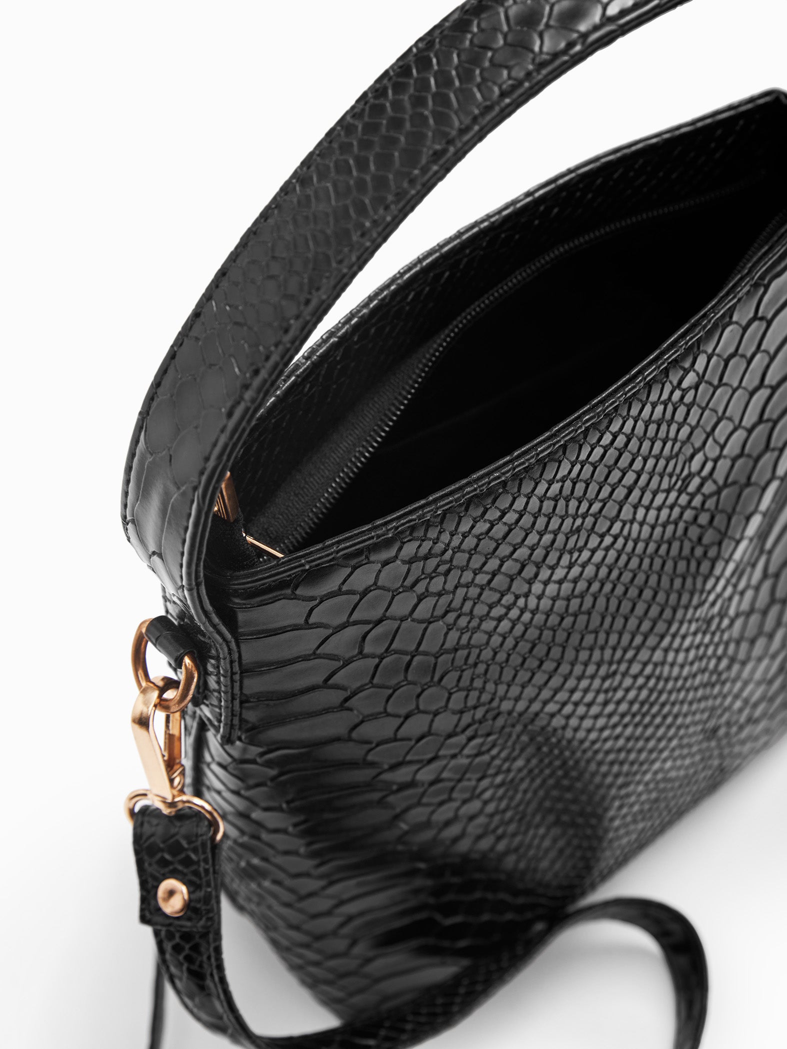 Black Textured Top Handle Bag