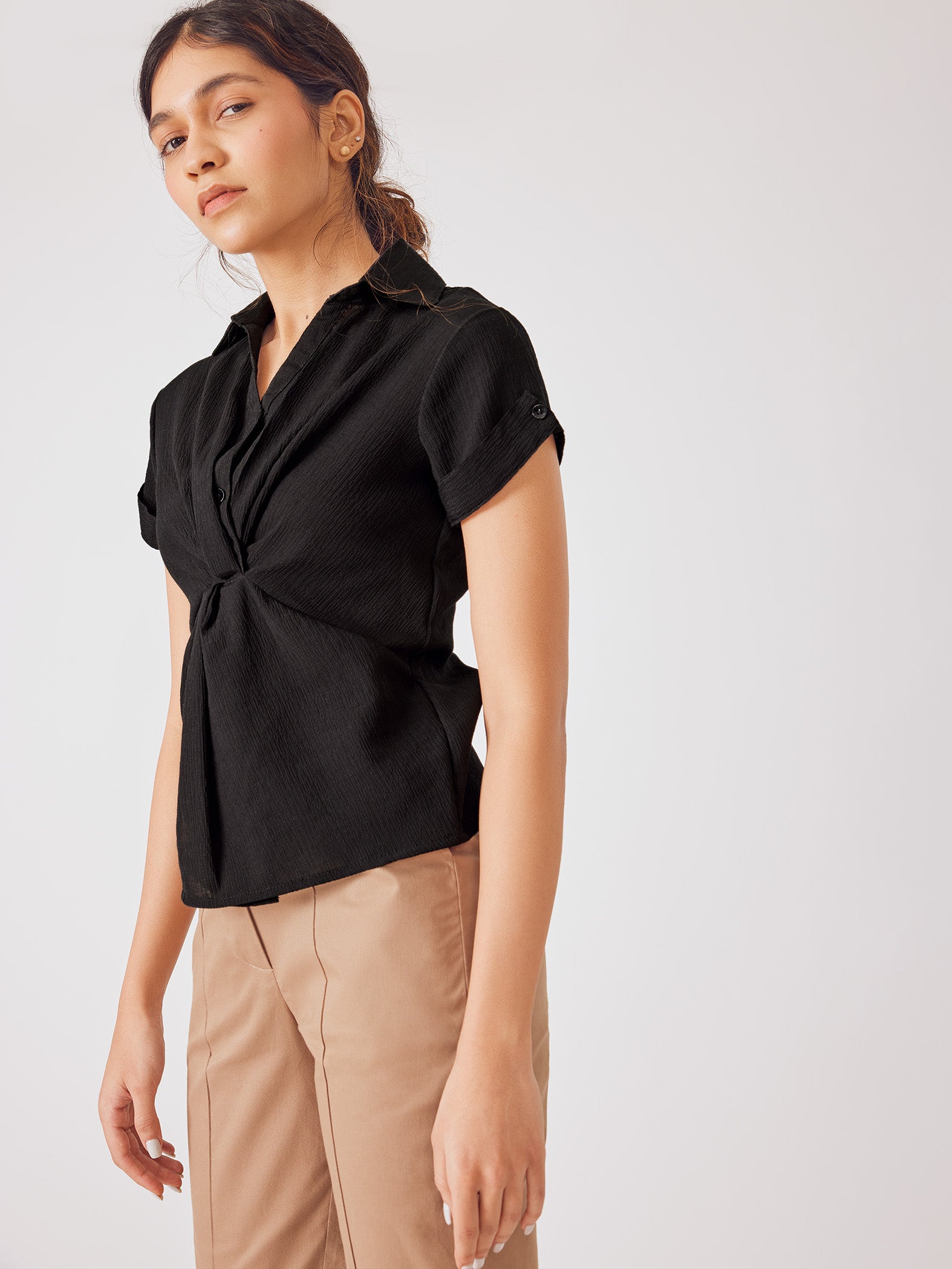 Black Twist Knotted Top