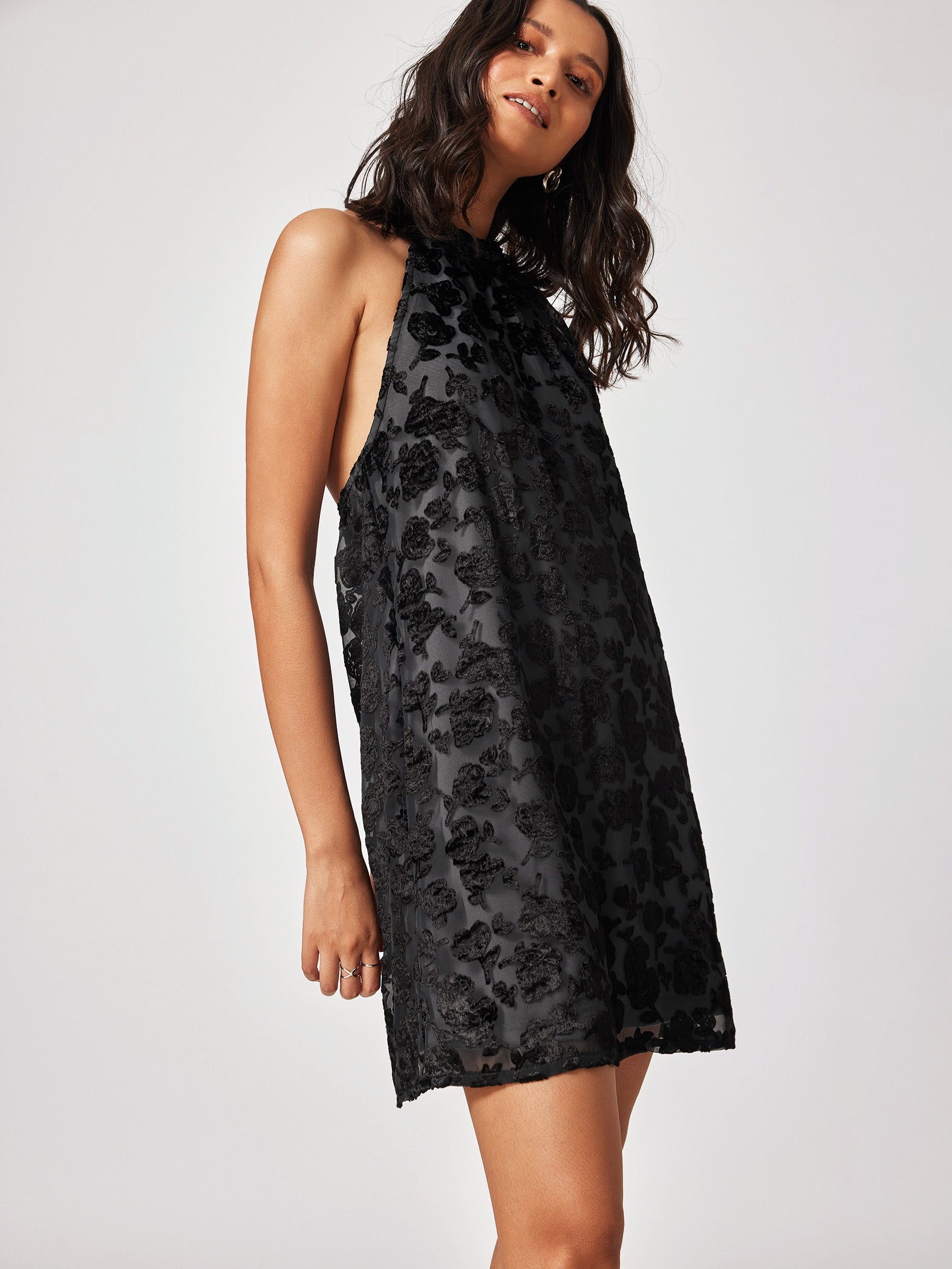 Black Velvet Halter Mini Dress