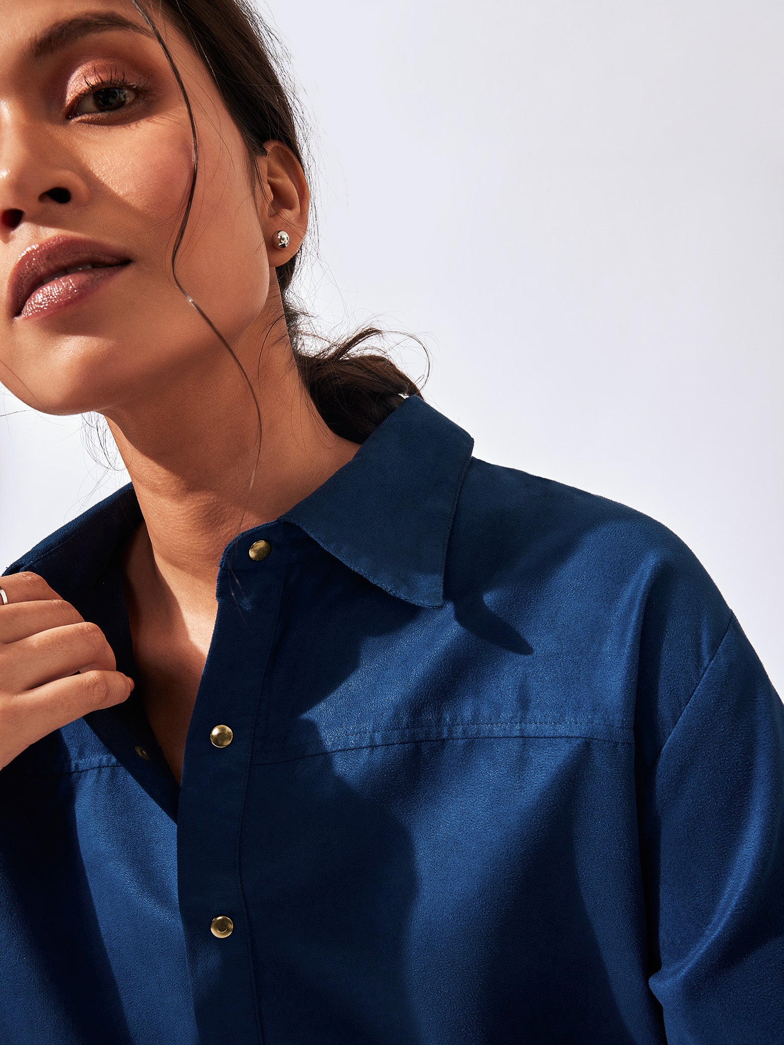 Blue Belted Suede Overshirt