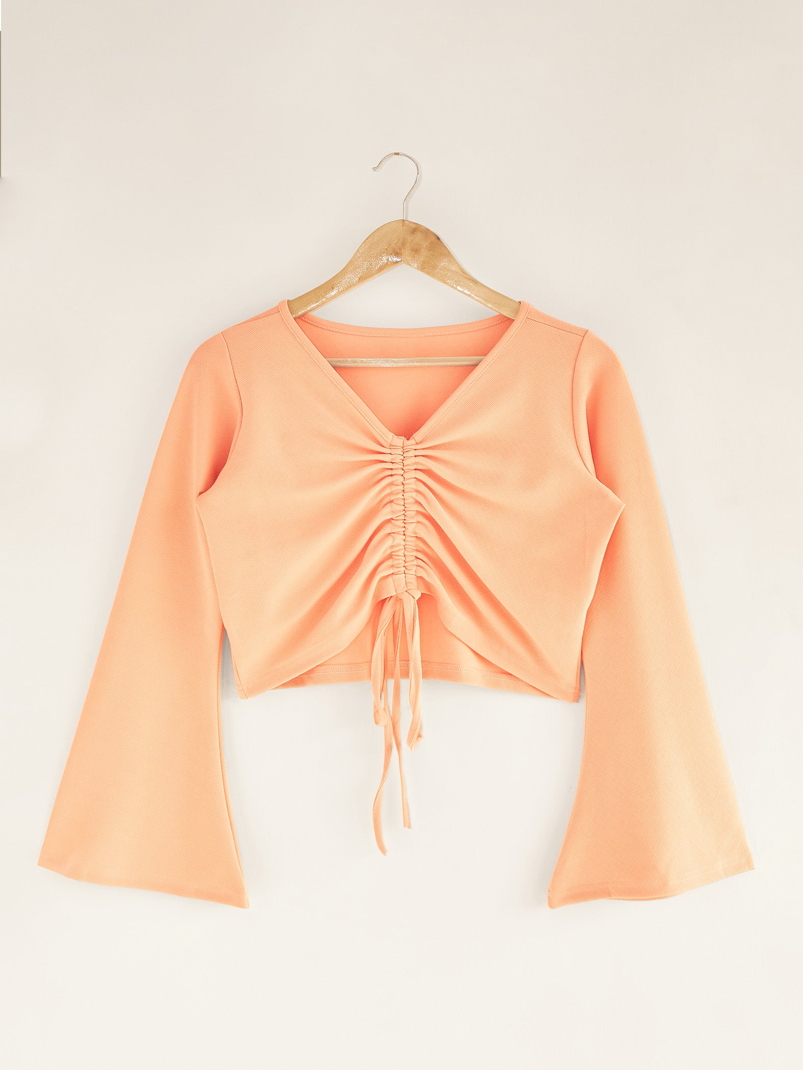 Blush Bell Sleeve Front Tie Top