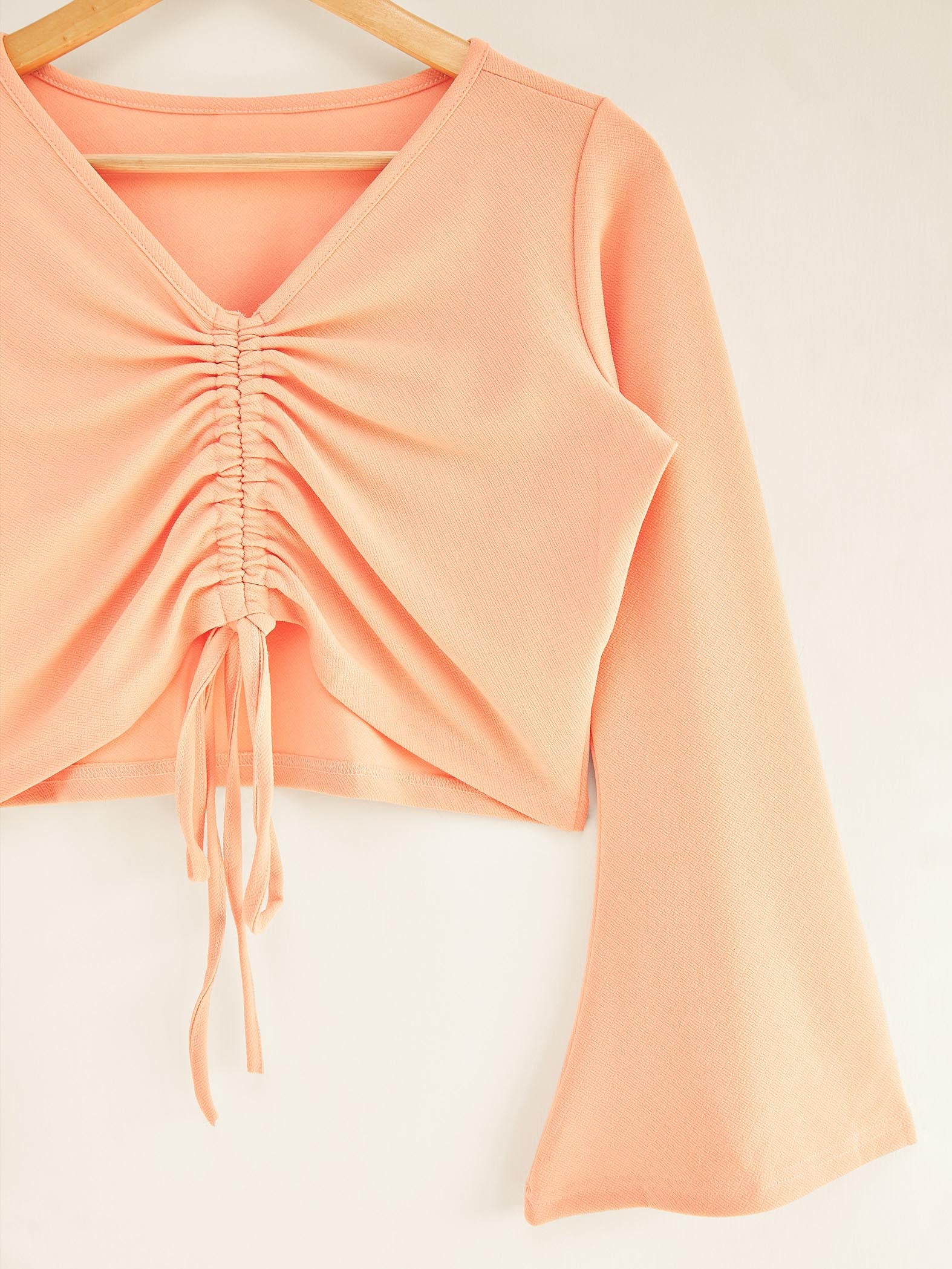 Blush Bell Sleeve Front Tie Top