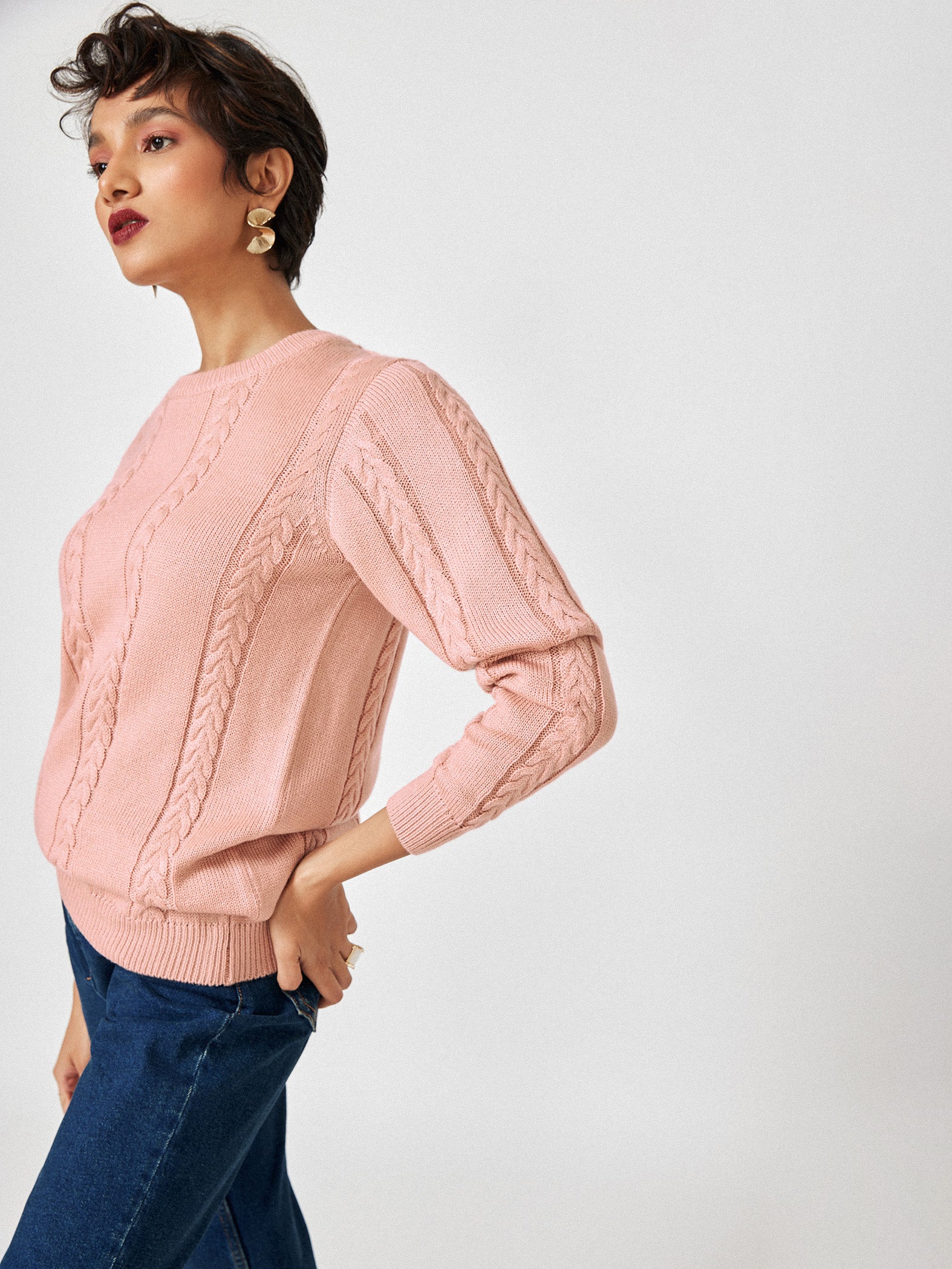 Blush Cable Knit Long Sweater
