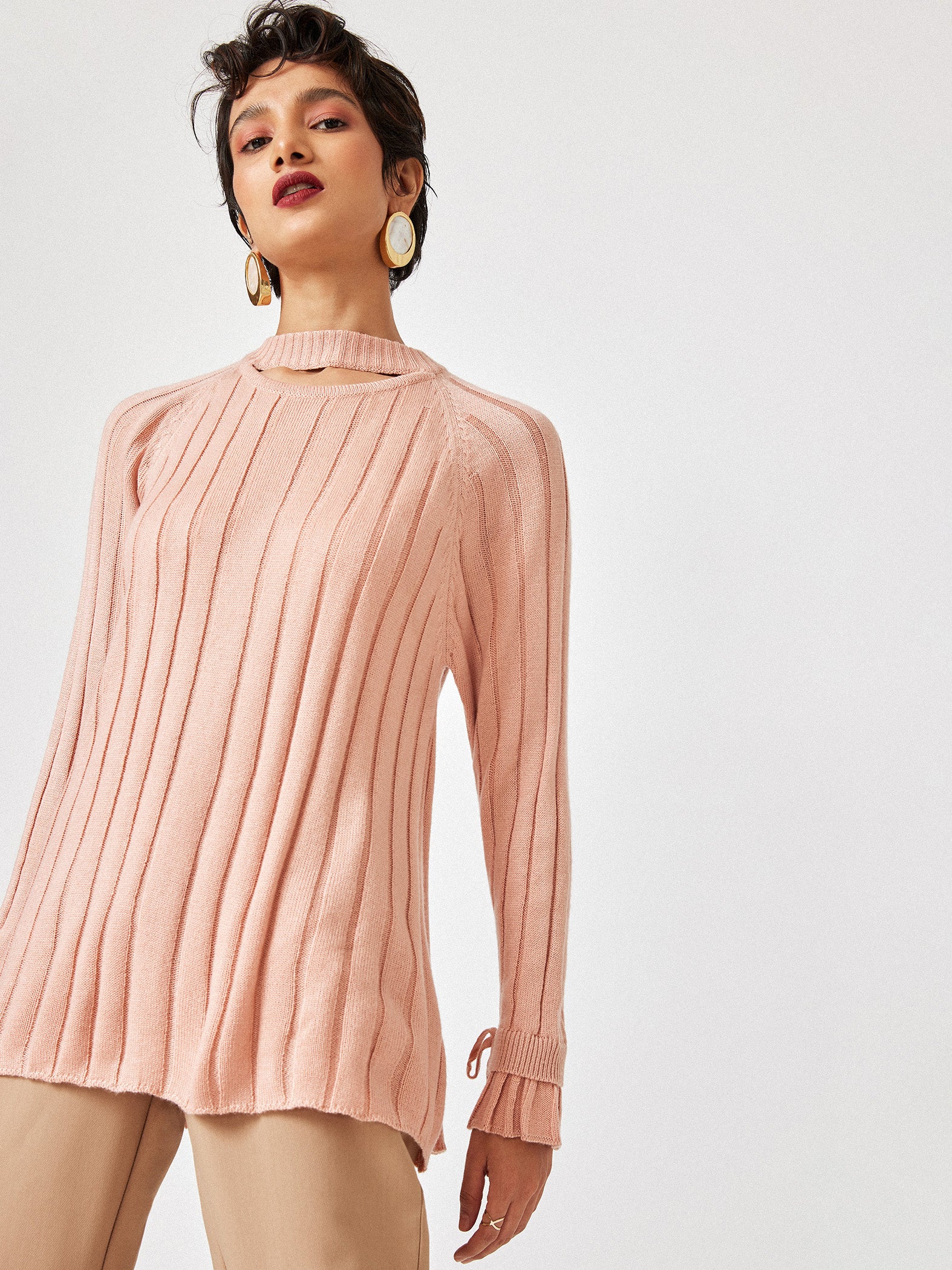 Blush Cut Out Ribbed Sweater