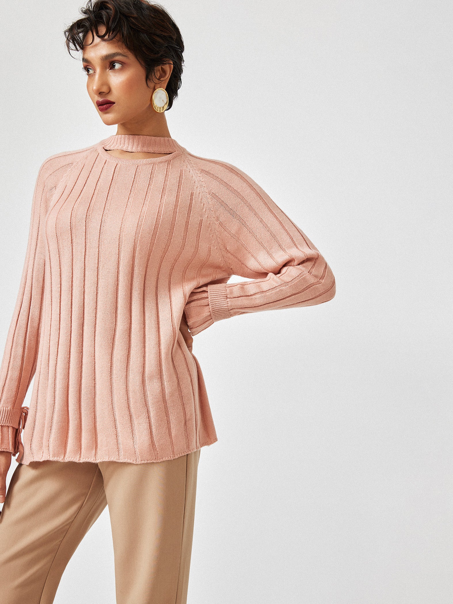 Blush Cut Out Ribbed Sweater