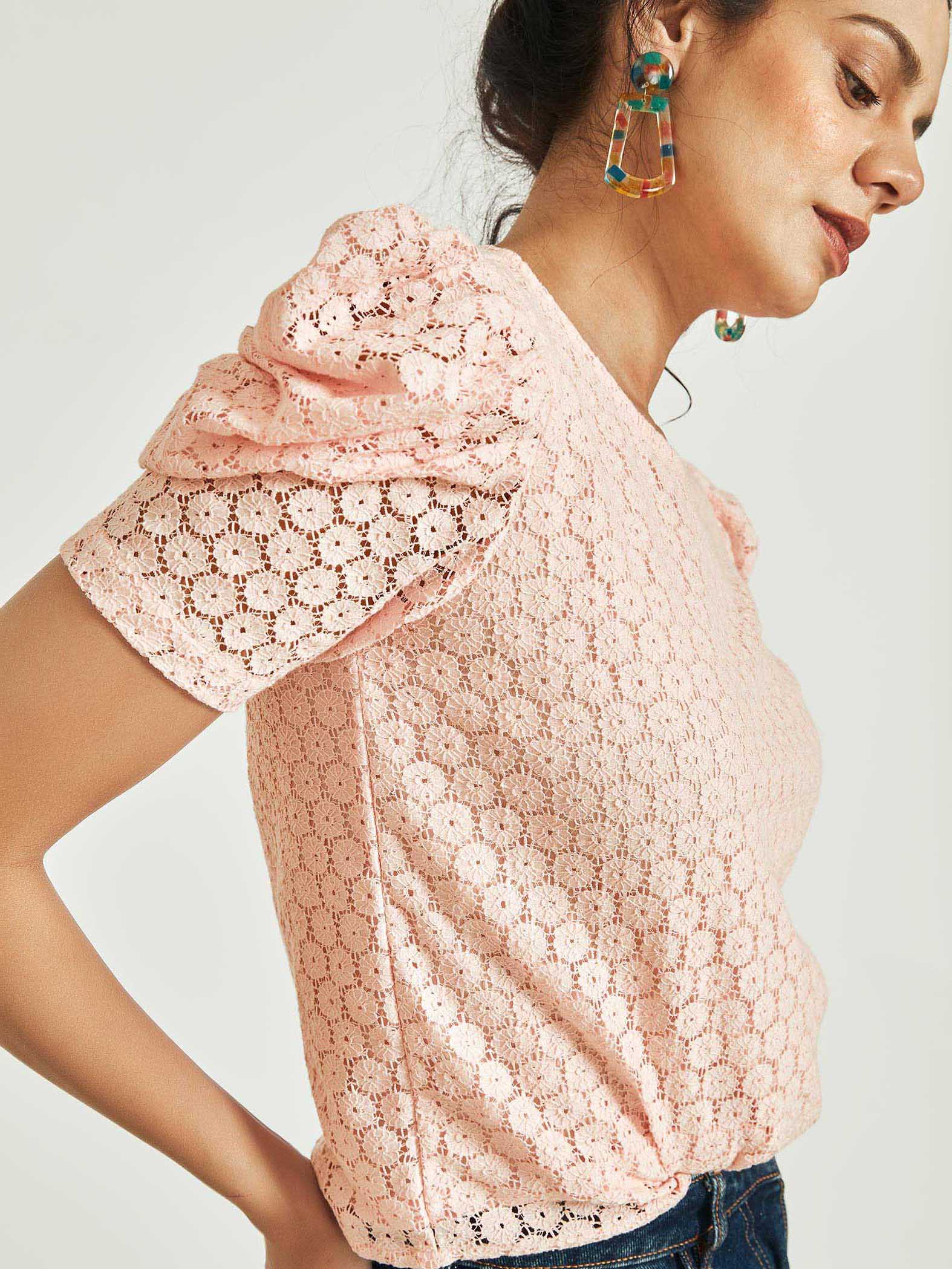 Blush Lace Puff Sleeve Top