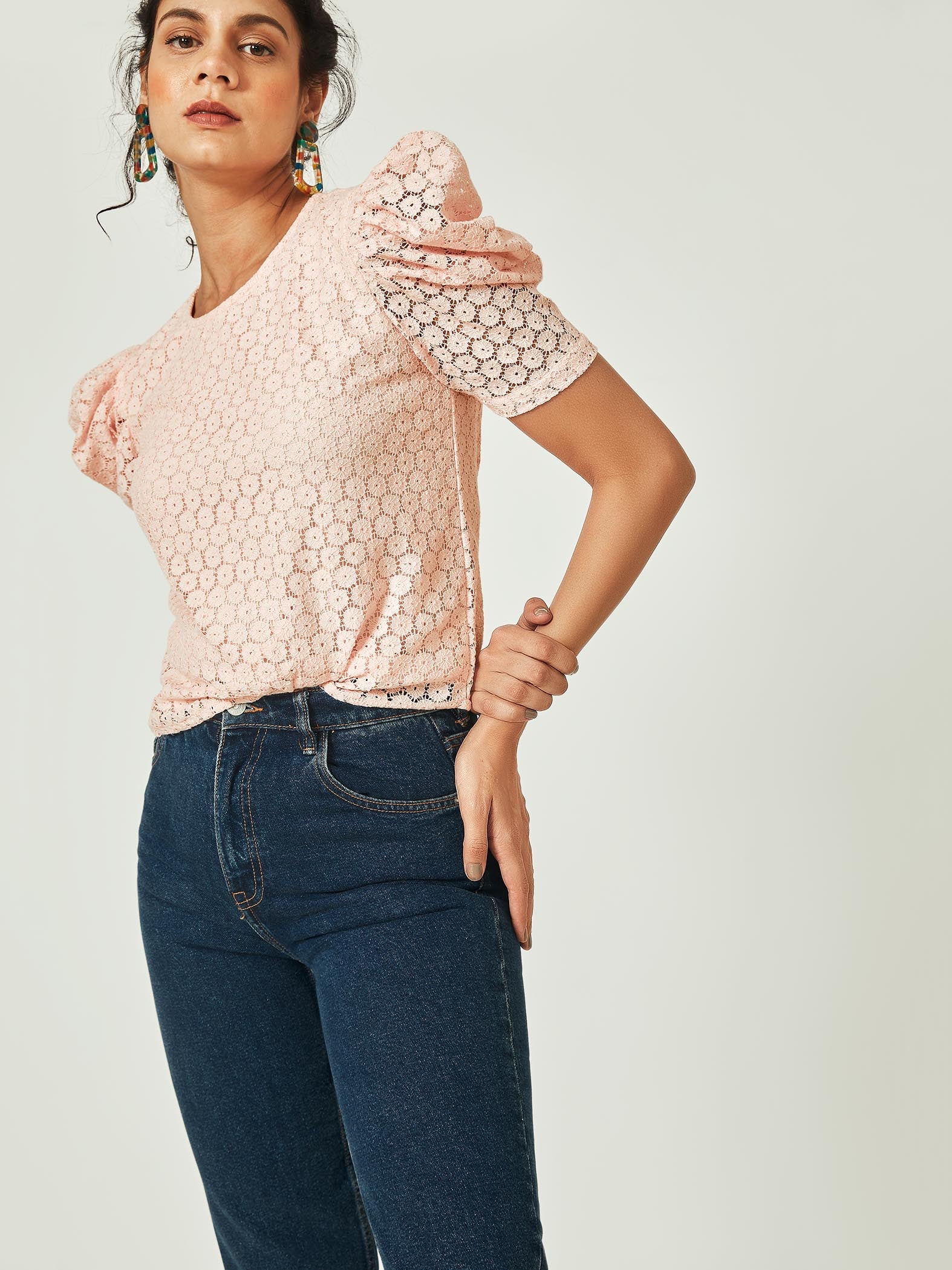 Blush Lace Puff Sleeve Top
