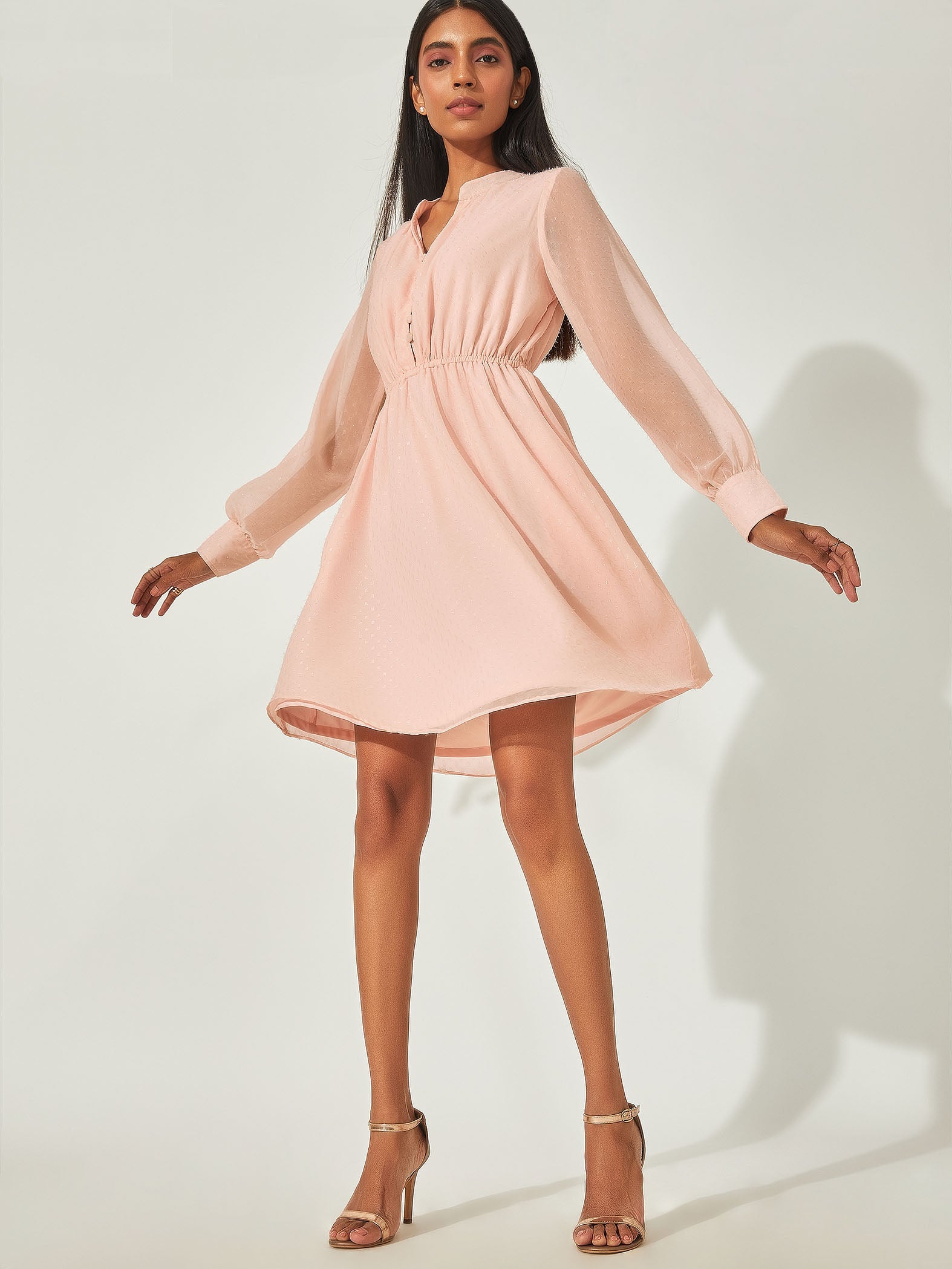 Blush Mandarin Collar Mini Dress