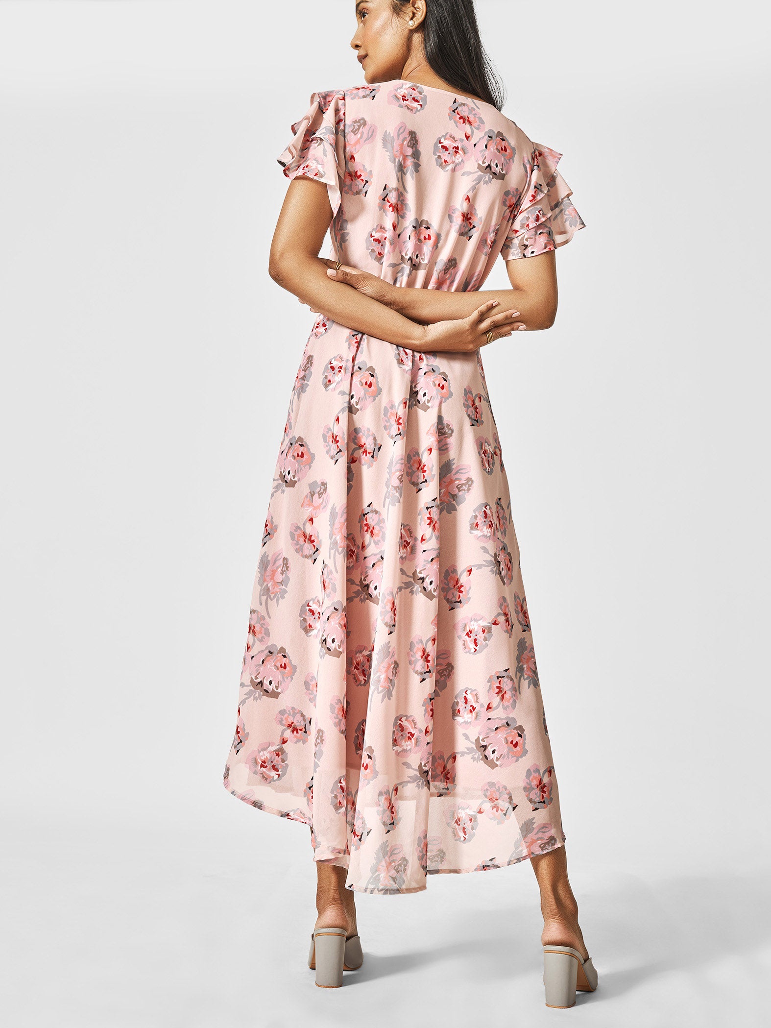 Blush Floral Overlap Midi Dress