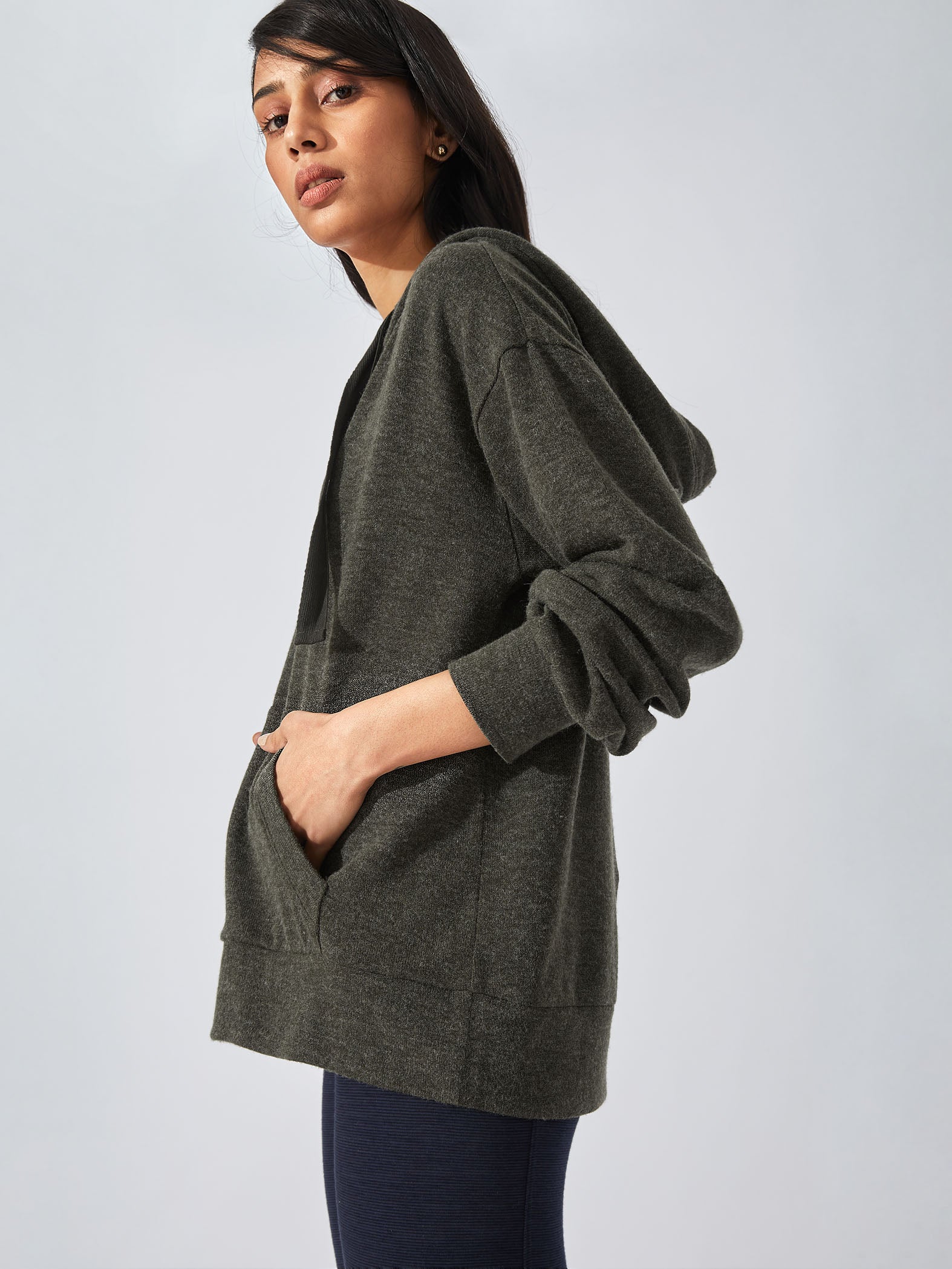 Charcoal Ribbed Knit Oversized Hoodie