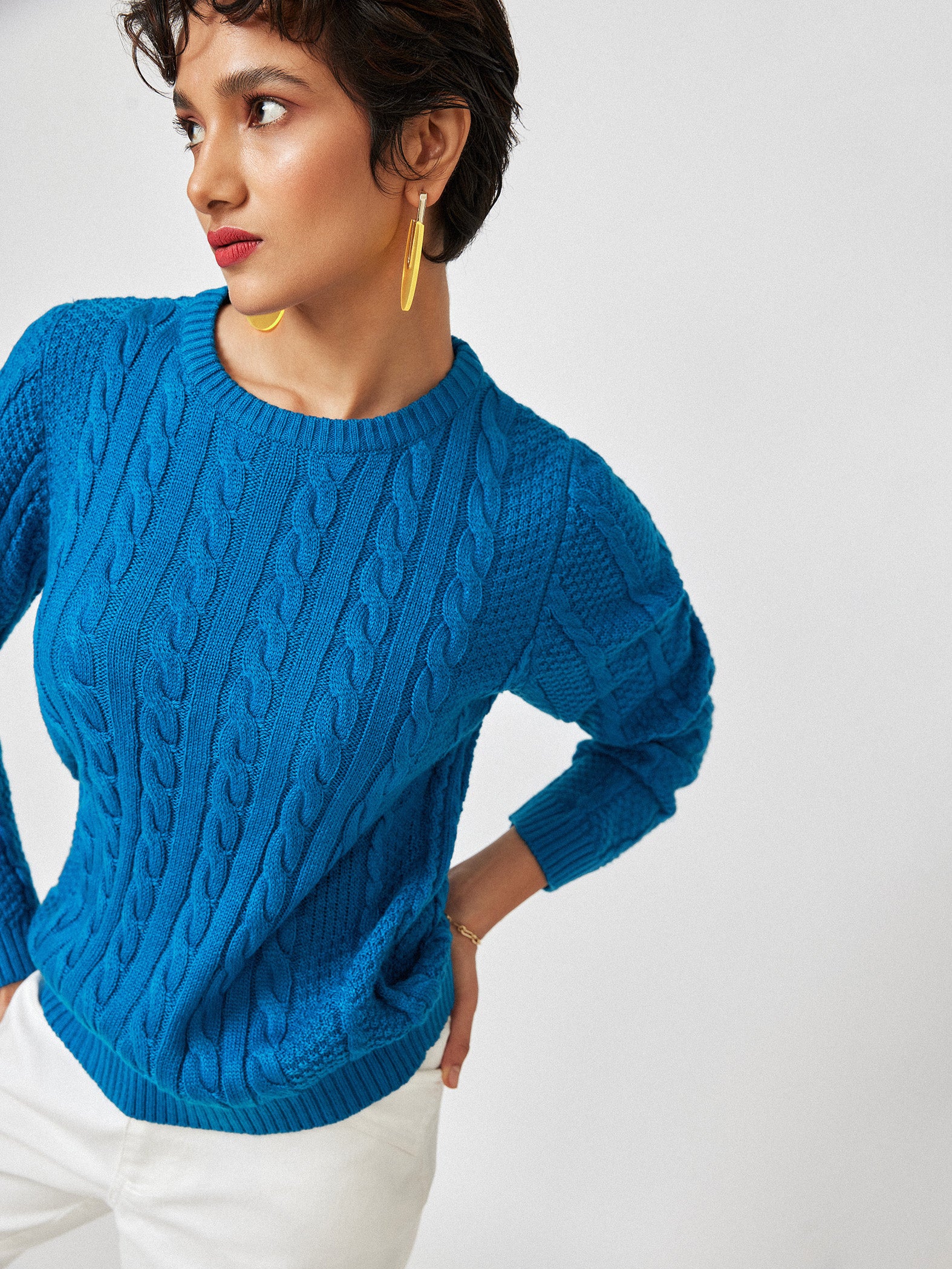 Cobalt Cable Knit Sweater