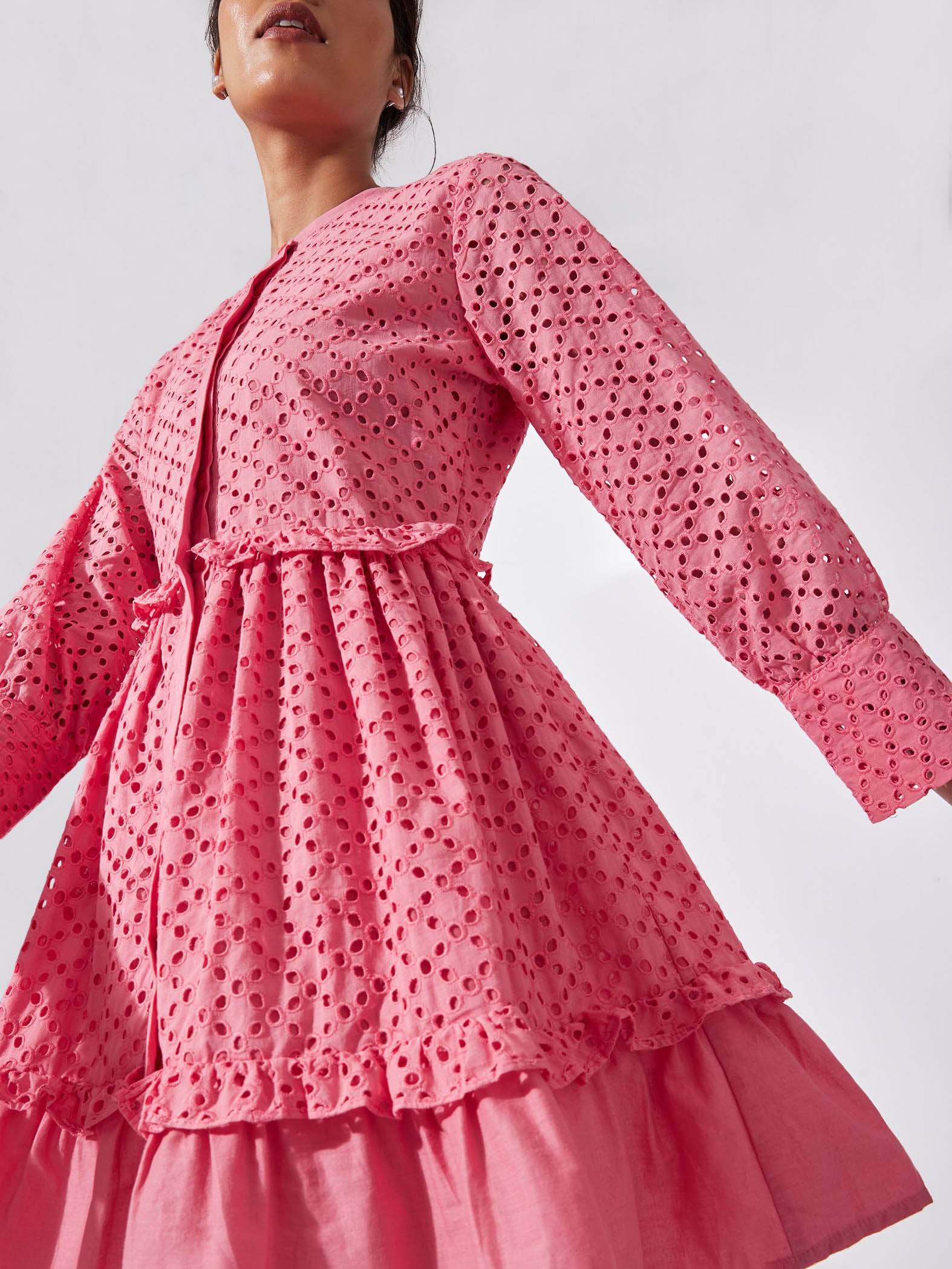 Pink Drop Waist Schiffli Dress