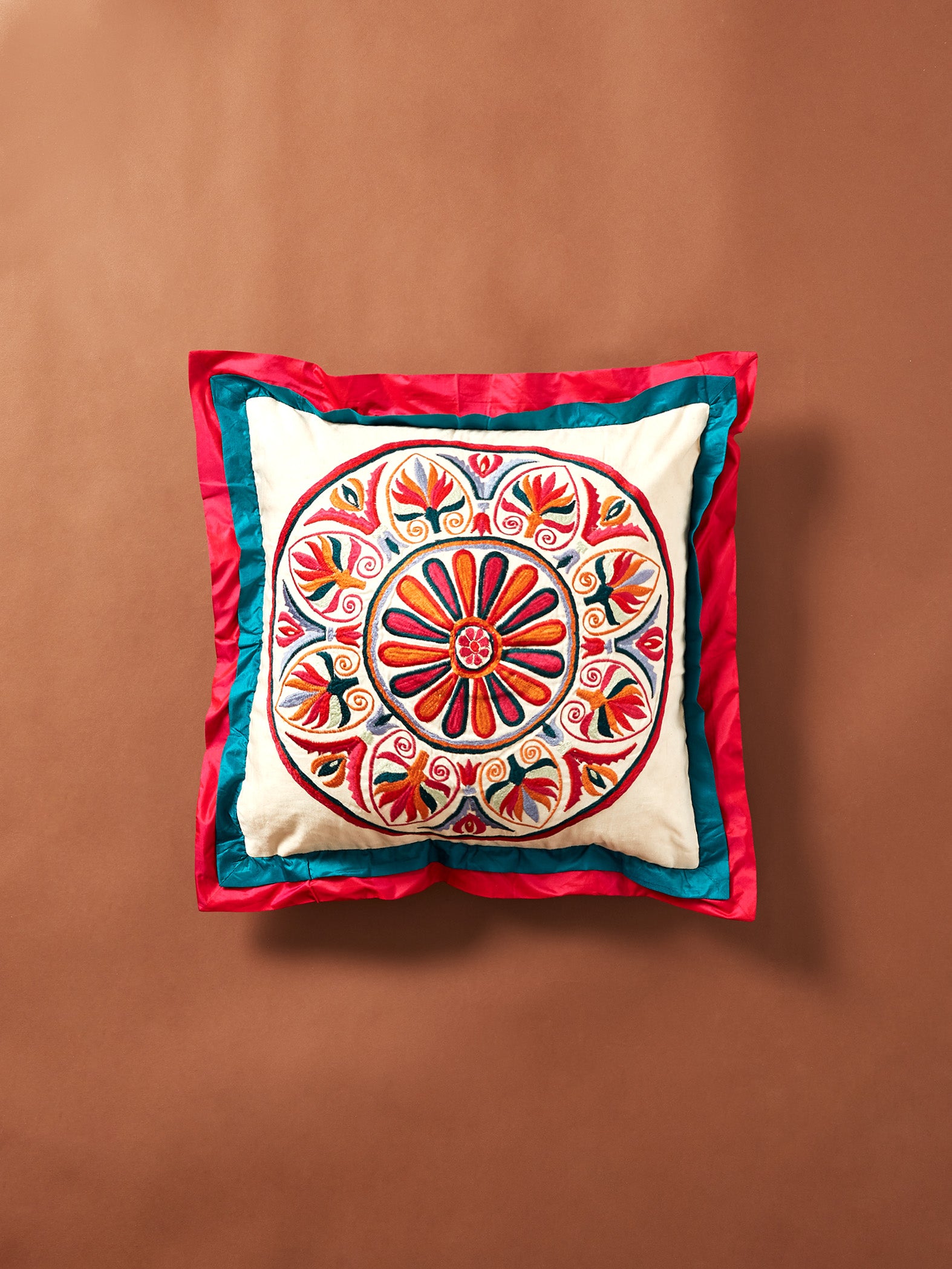 Cotton Linen Suzani Embroidered Cushion