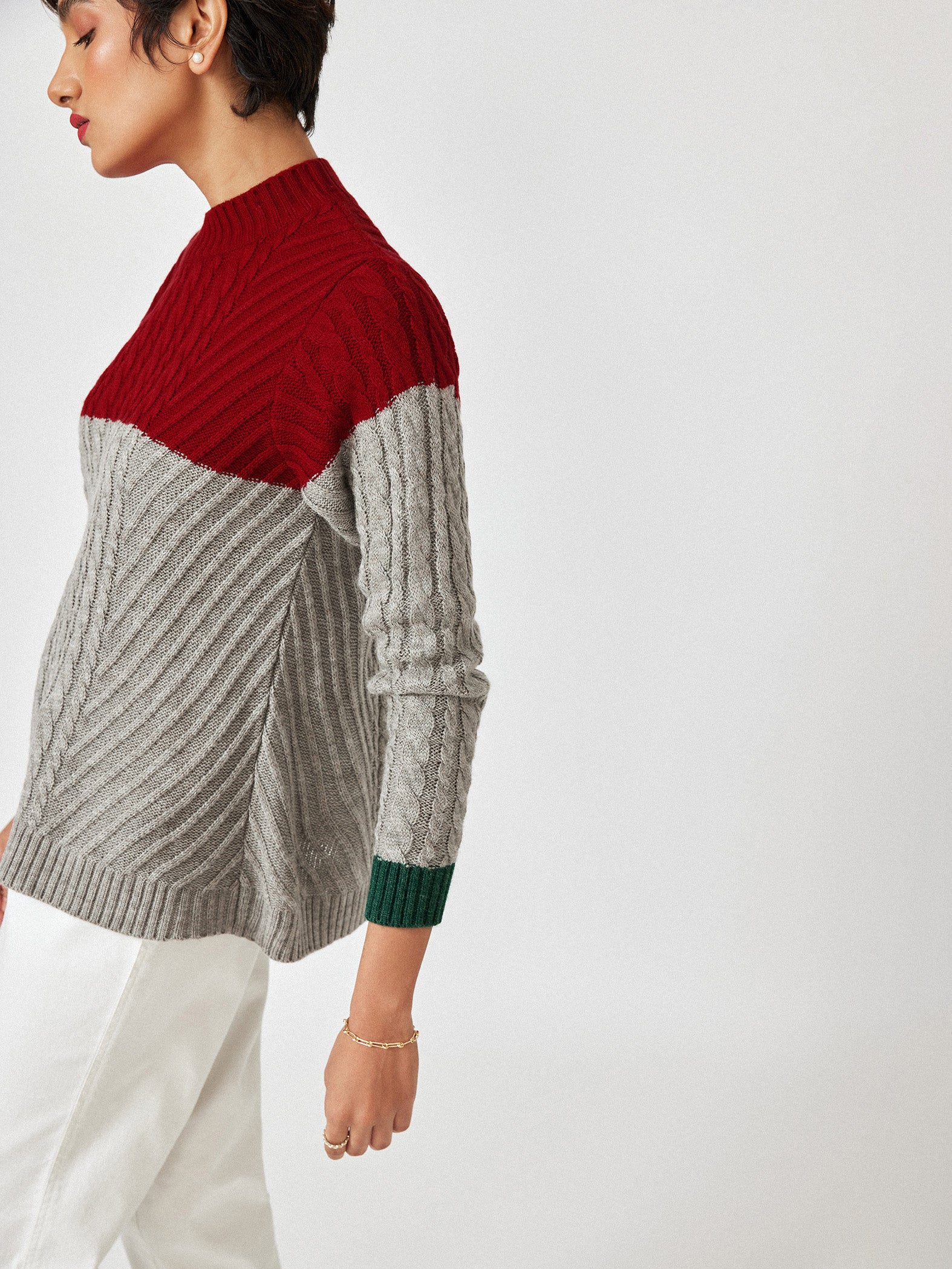 Crimson Colour Block Sweater
