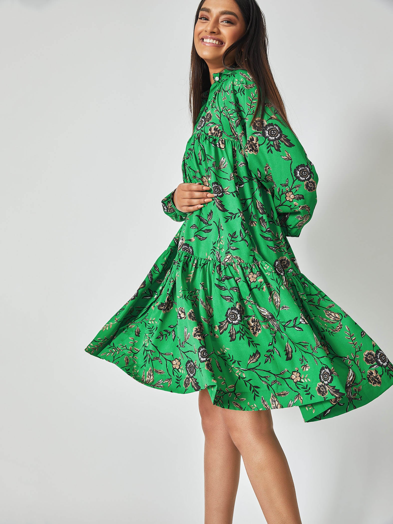 Emerald Floral Tiered Dress