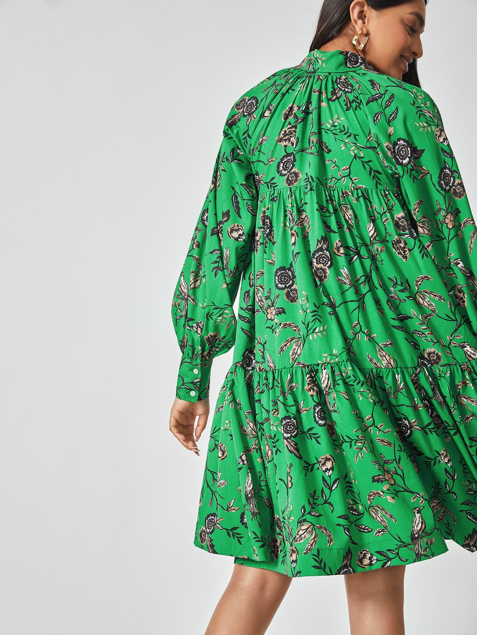 Emerald Floral Tiered Dress